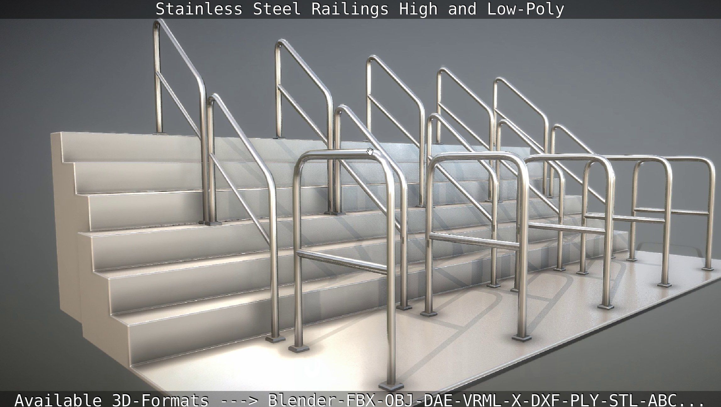 Stainless Steel Railings High and Low-Poly 3D model_10
