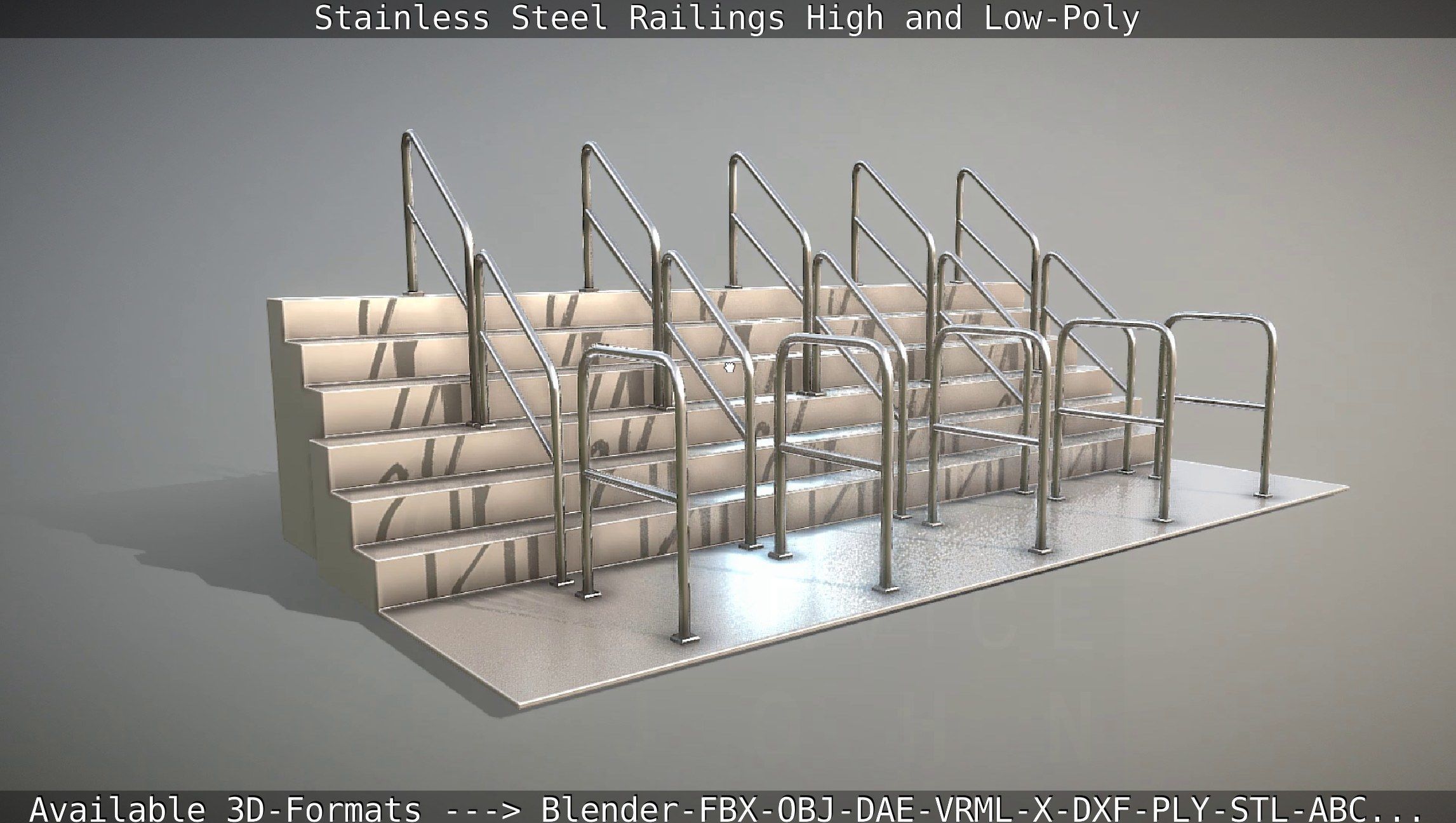 Stainless Steel Railings High and Low-Poly 3D model_96
