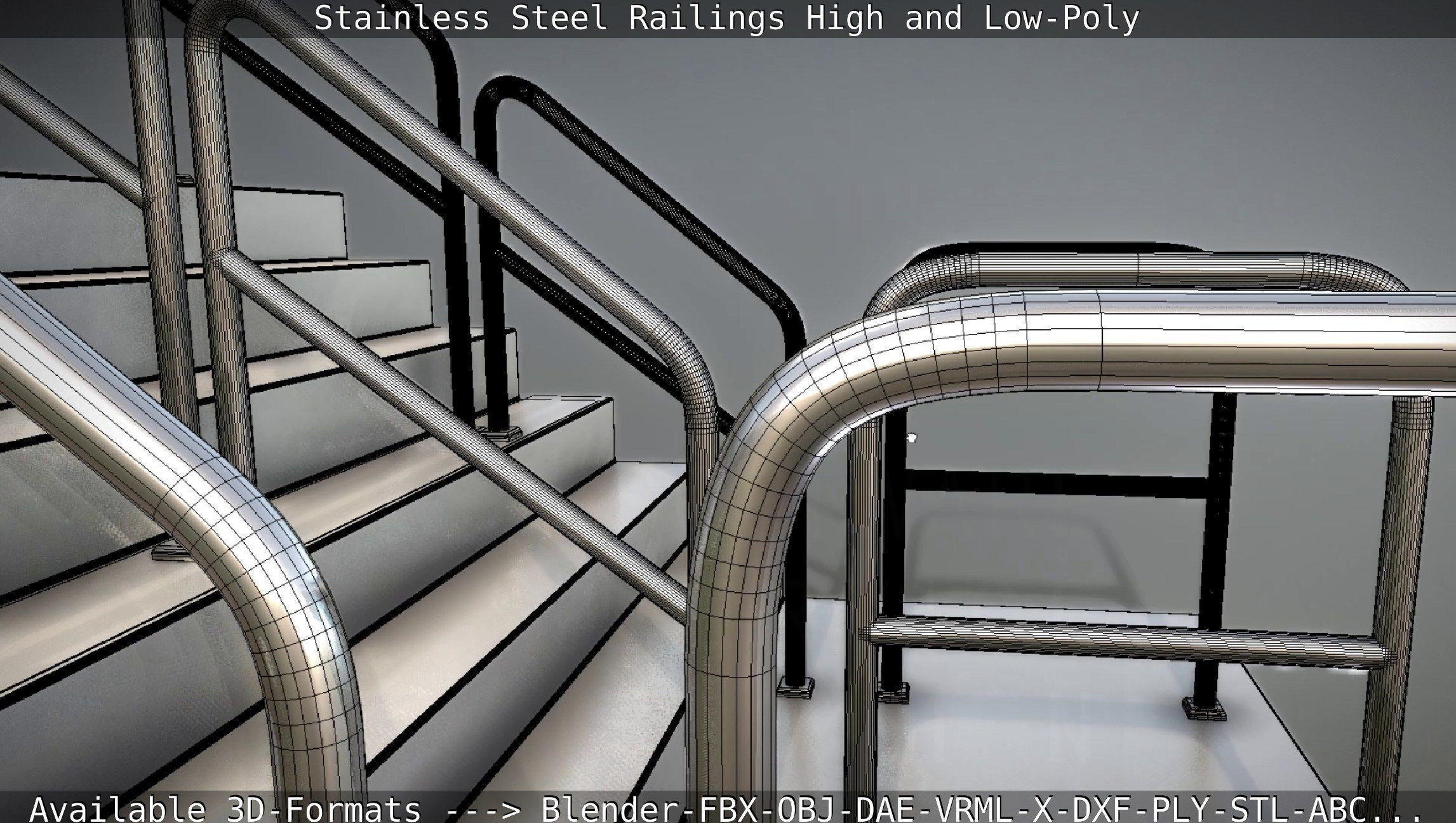Stainless Steel Railings High and Low-Poly 3D model_61