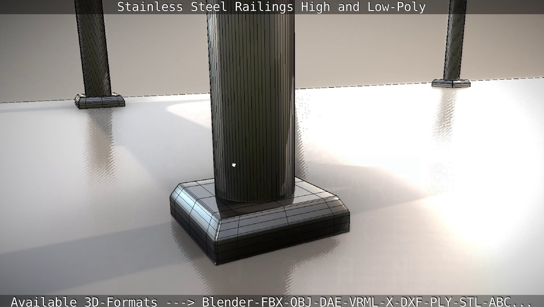 Stainless Steel Railings High and Low-Poly 3D model_16