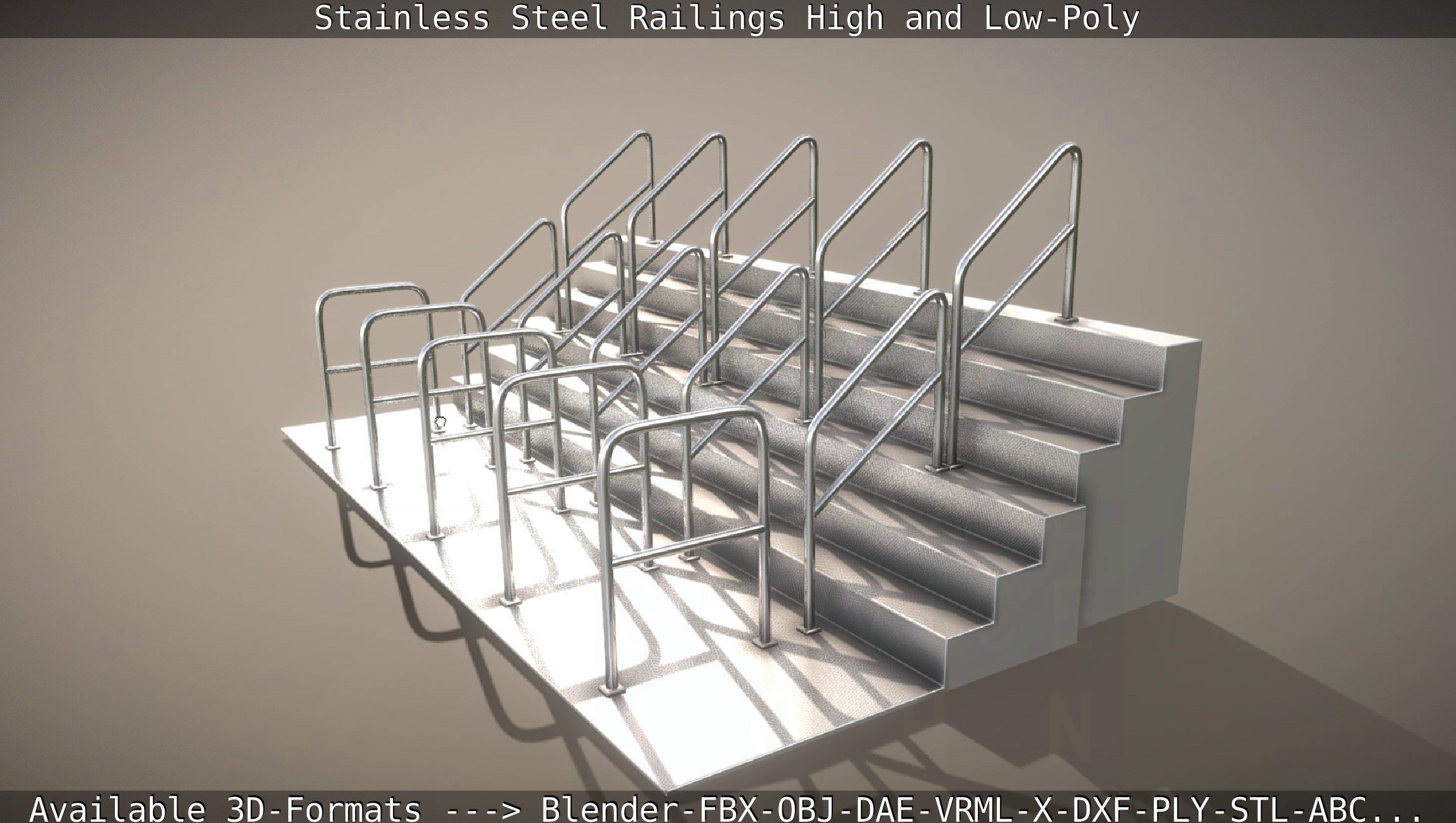 Stainless Steel Railings High and Low-Poly 3D model_93