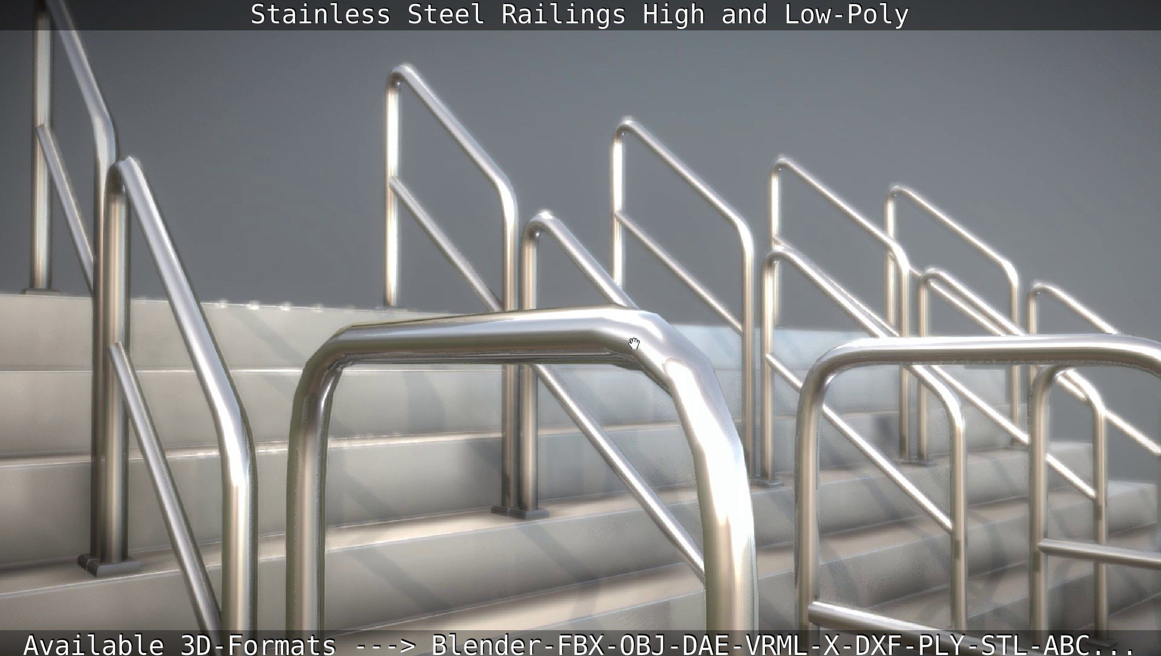Stainless Steel Railings High and Low-Poly 3D model_12