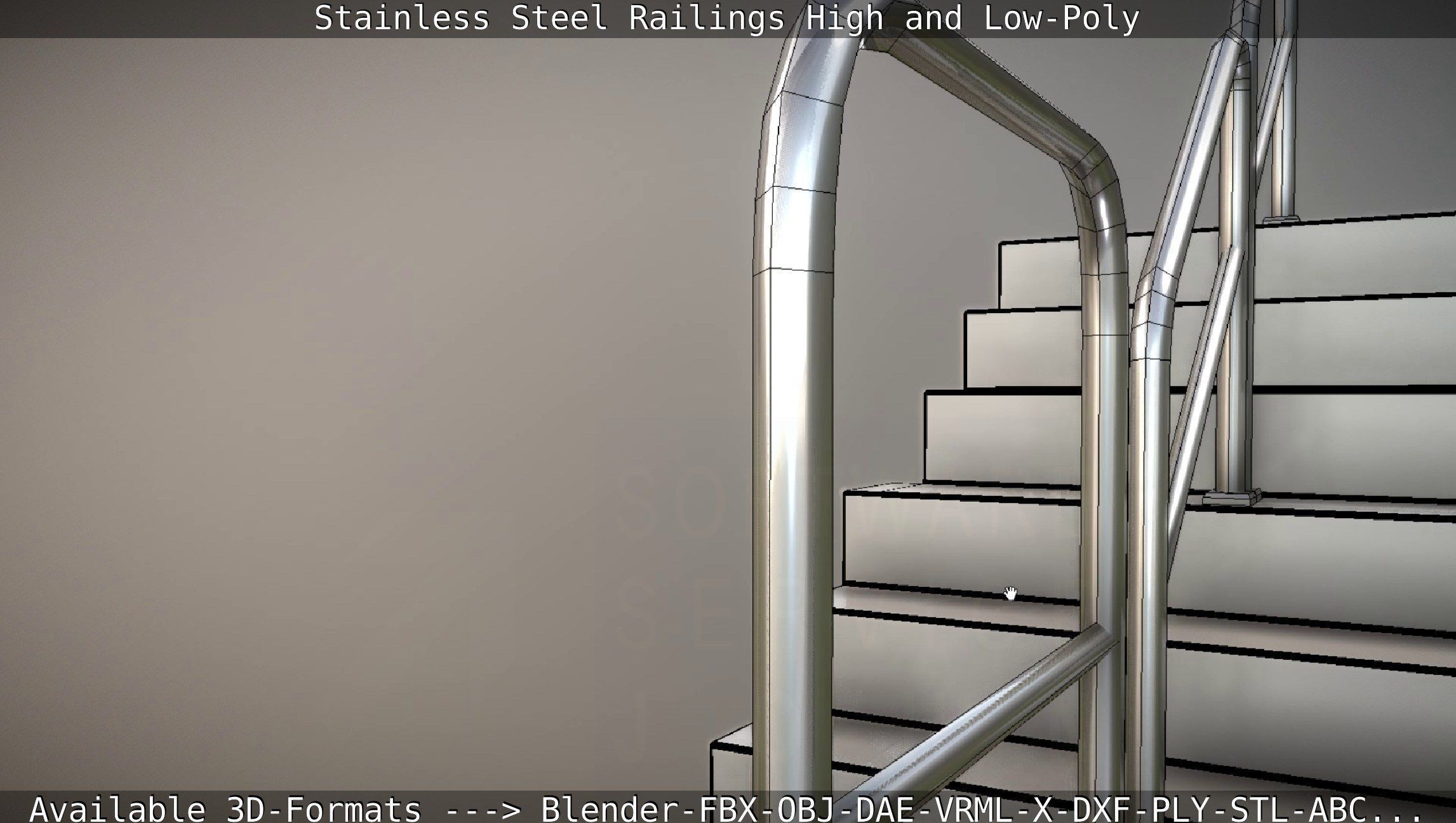 Stainless Steel Railings High and Low-Poly 3D model_74