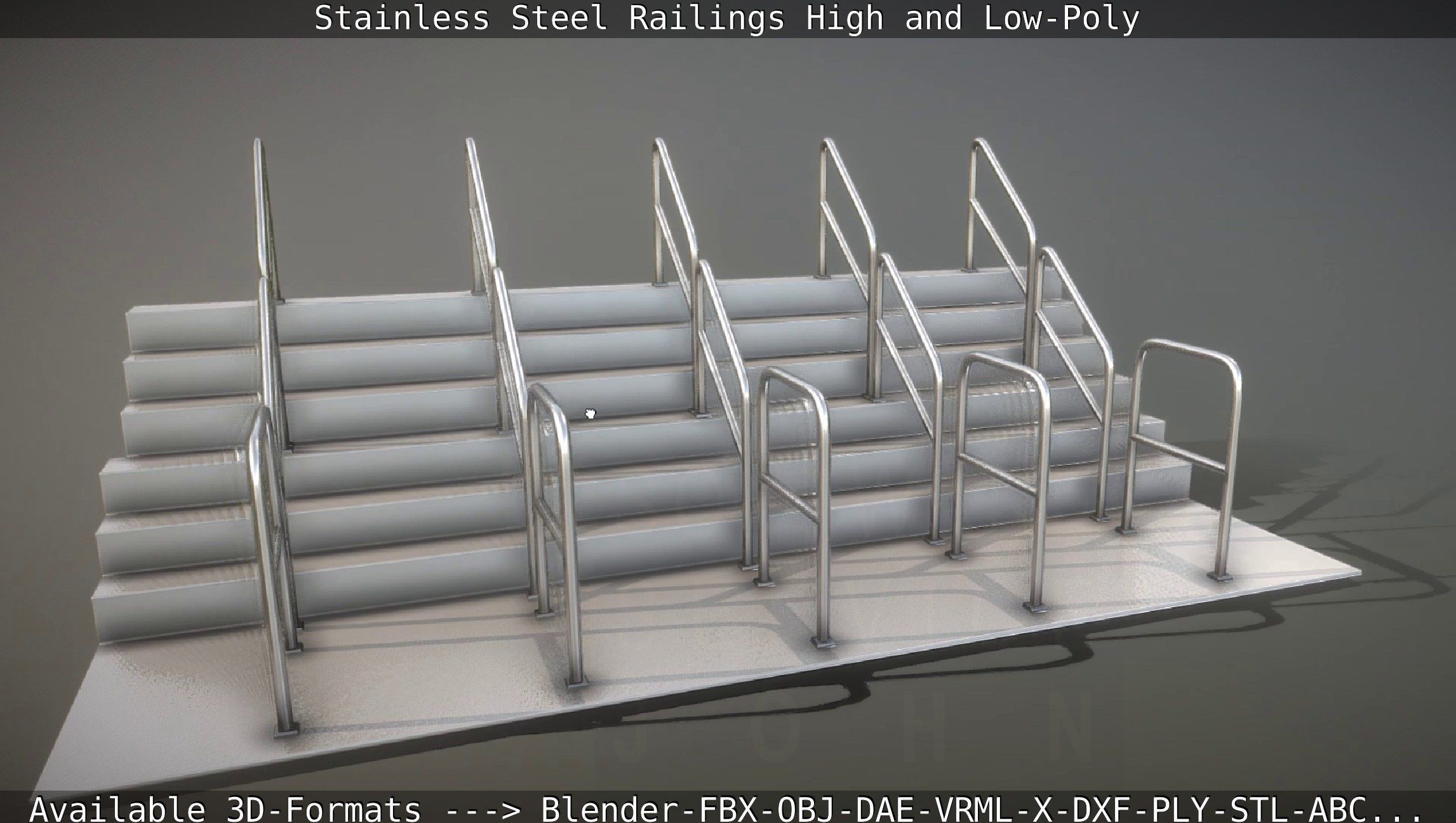 Stainless Steel Railings High and Low-Poly 3D model_94