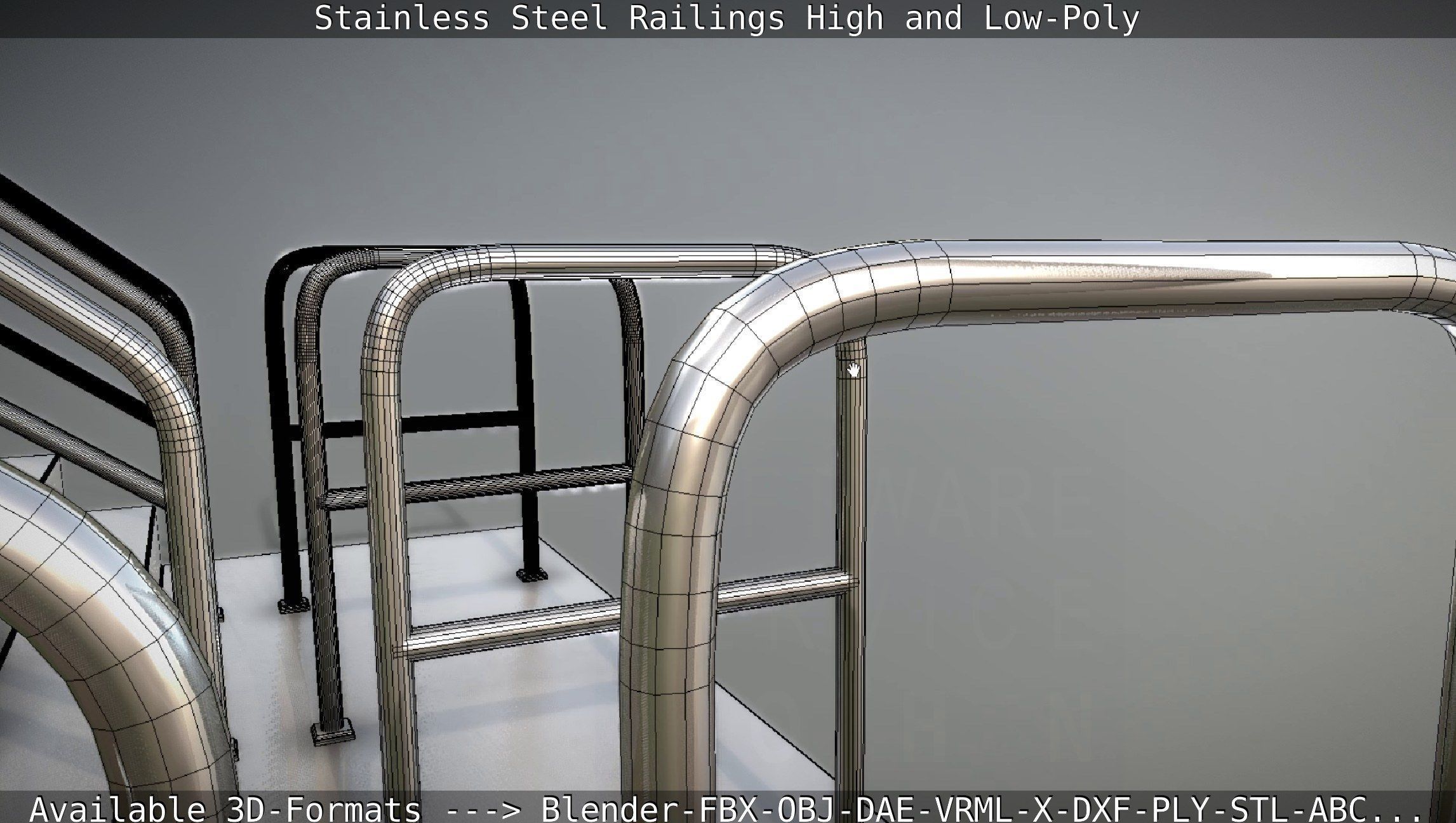 Stainless Steel Railings High and Low-Poly 3D model_65