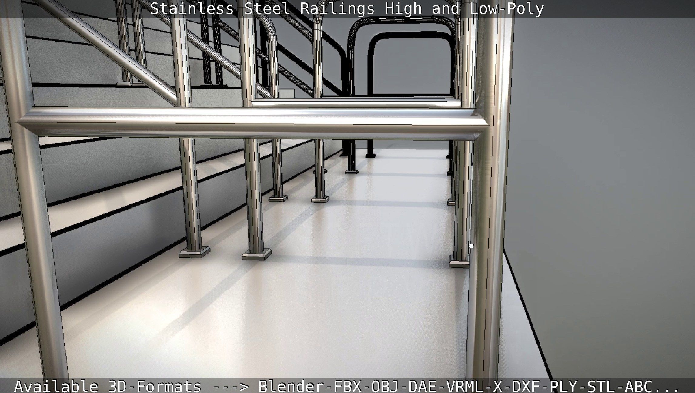 Stainless Steel Railings High and Low-Poly 3D model_31