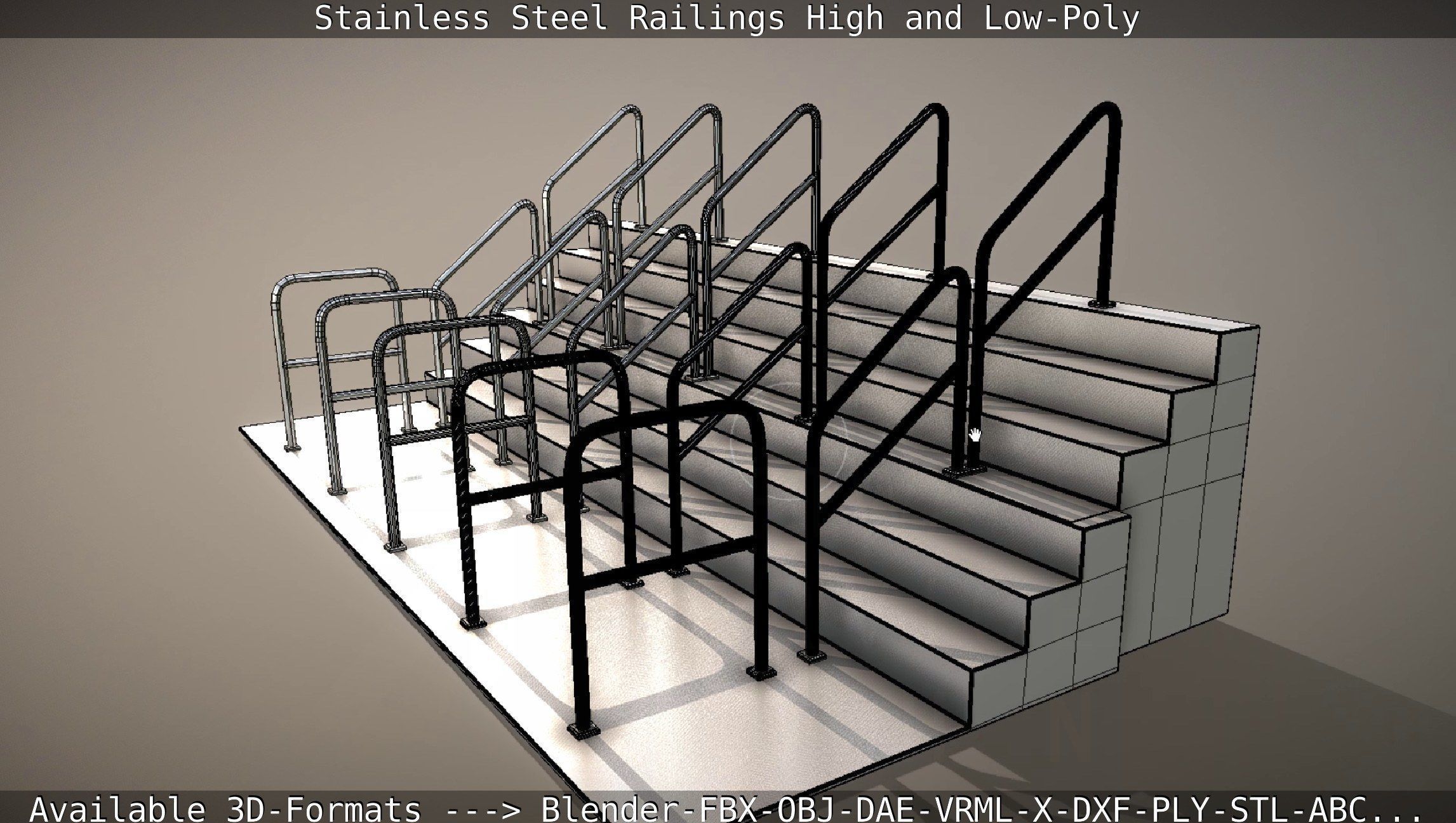 Stainless Steel Railings High and Low-Poly 3D model_88