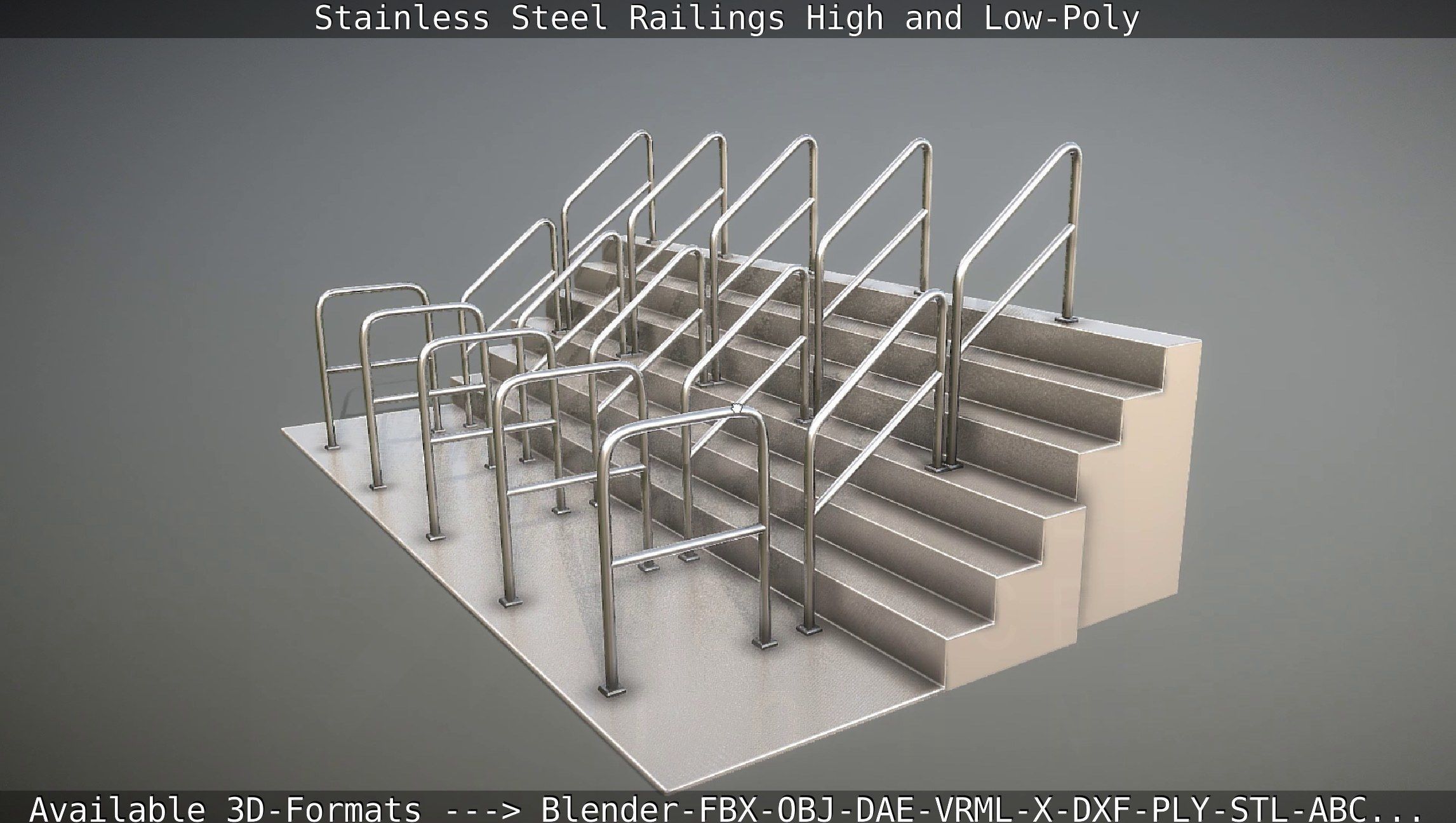 Stainless Steel Railings High and Low-Poly 3D model_92
