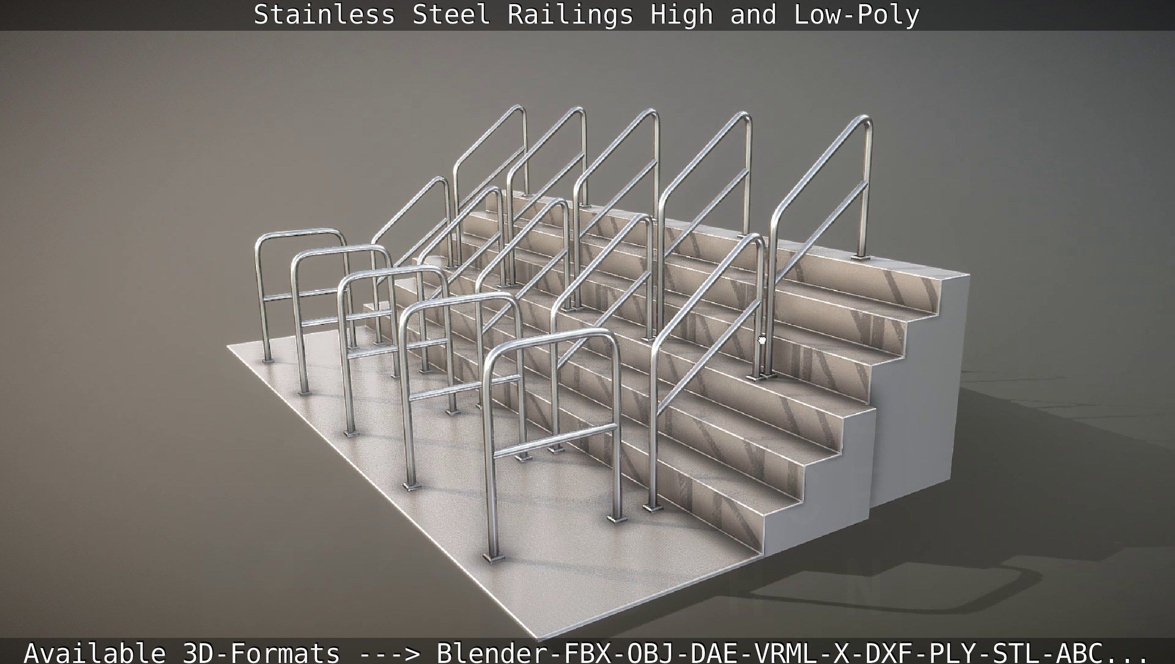 Stainless Steel Railings High and Low-Poly 3D model_91