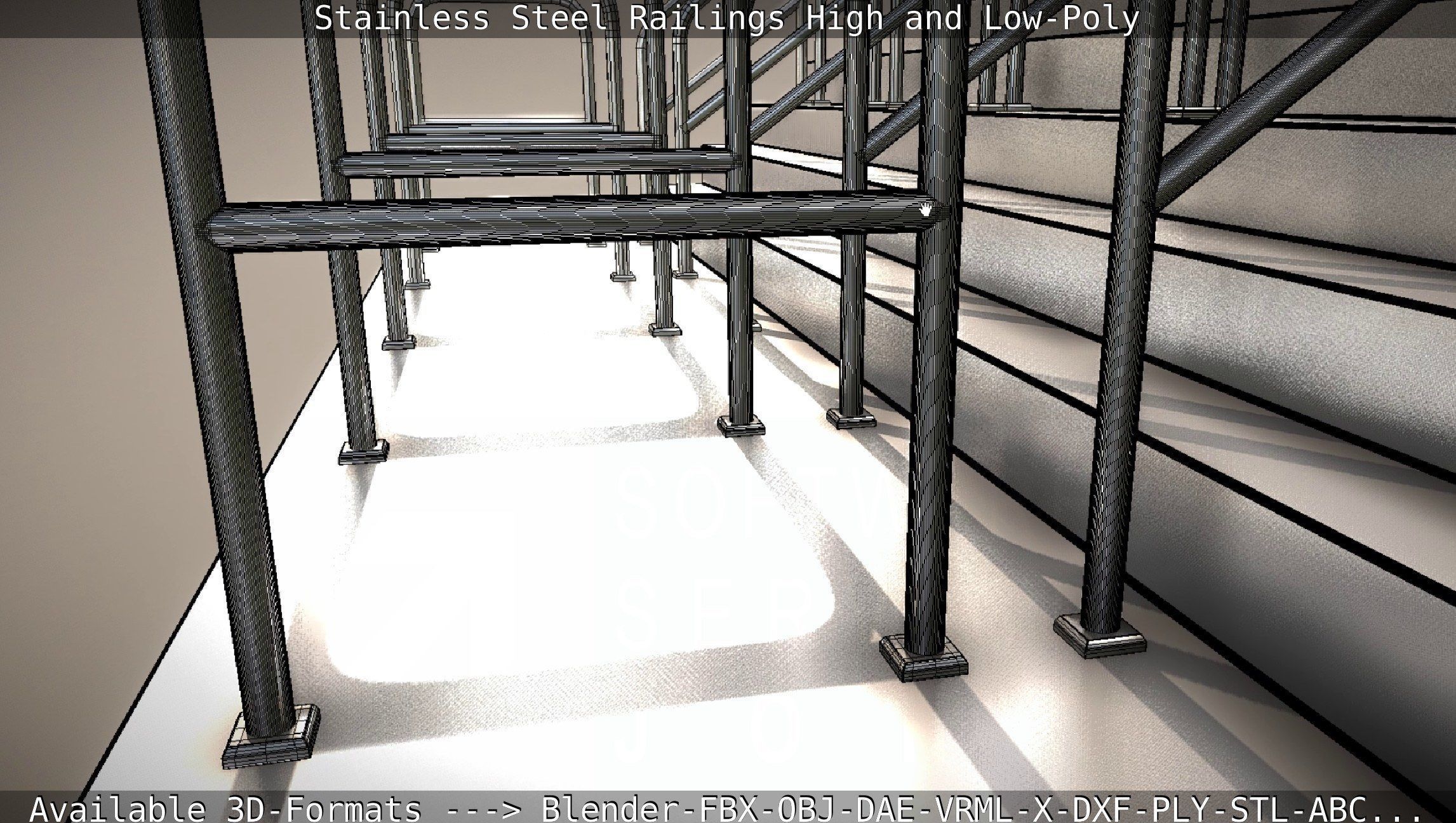 Stainless Steel Railings High and Low-Poly 3D model_44