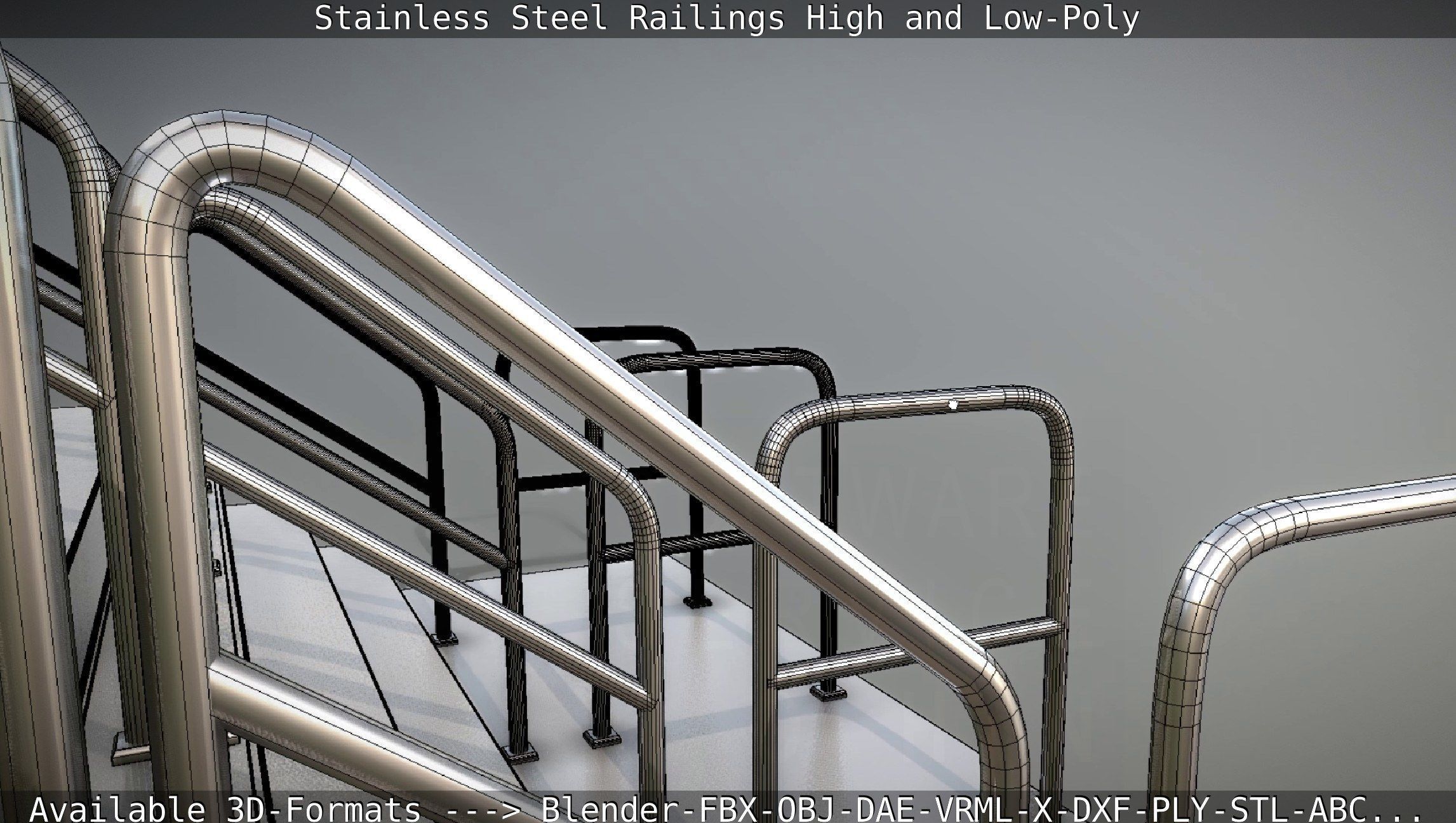 Stainless Steel Railings High and Low-Poly 3D model_64