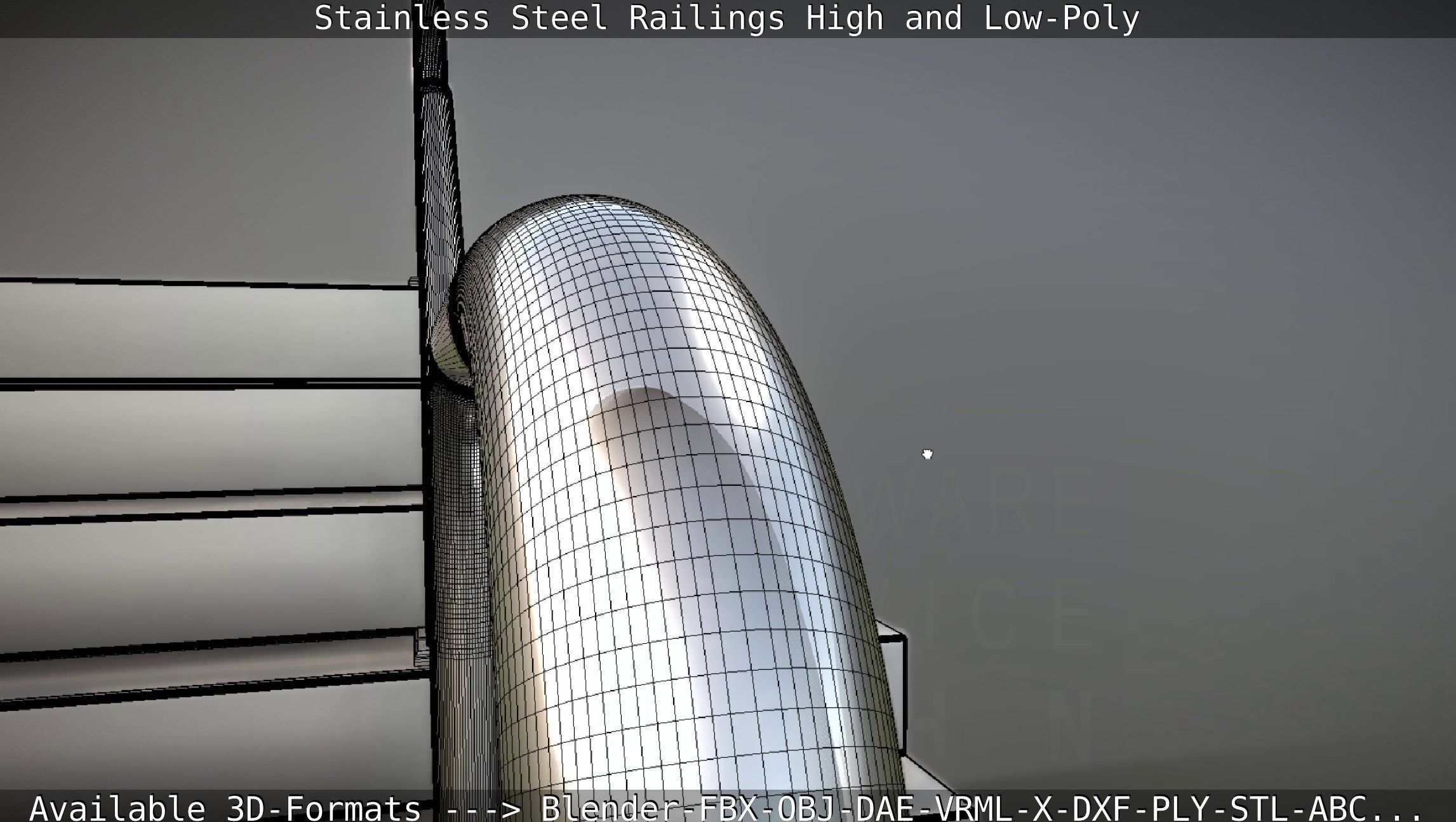 Stainless Steel Railings High and Low-Poly 3D model_38