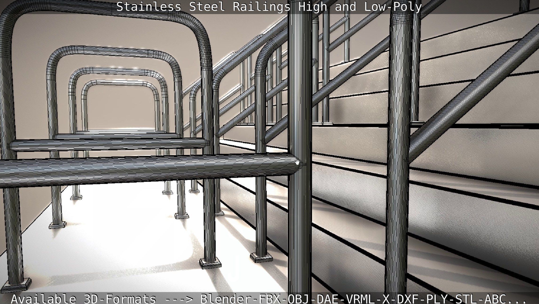 Stainless Steel Railings High and Low-Poly 3D model_45