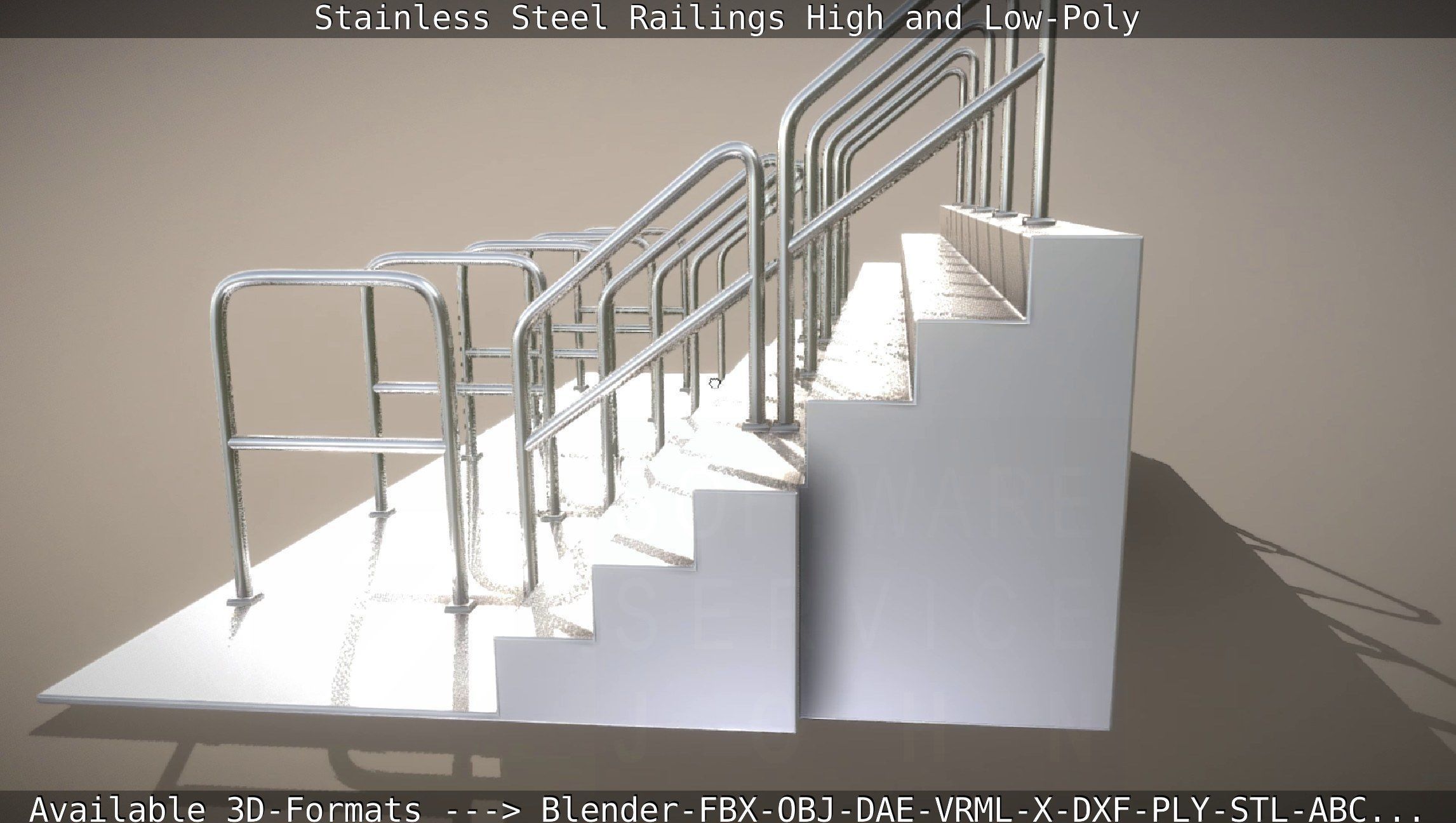 Stainless Steel Railings High and Low-Poly 3D model_6
