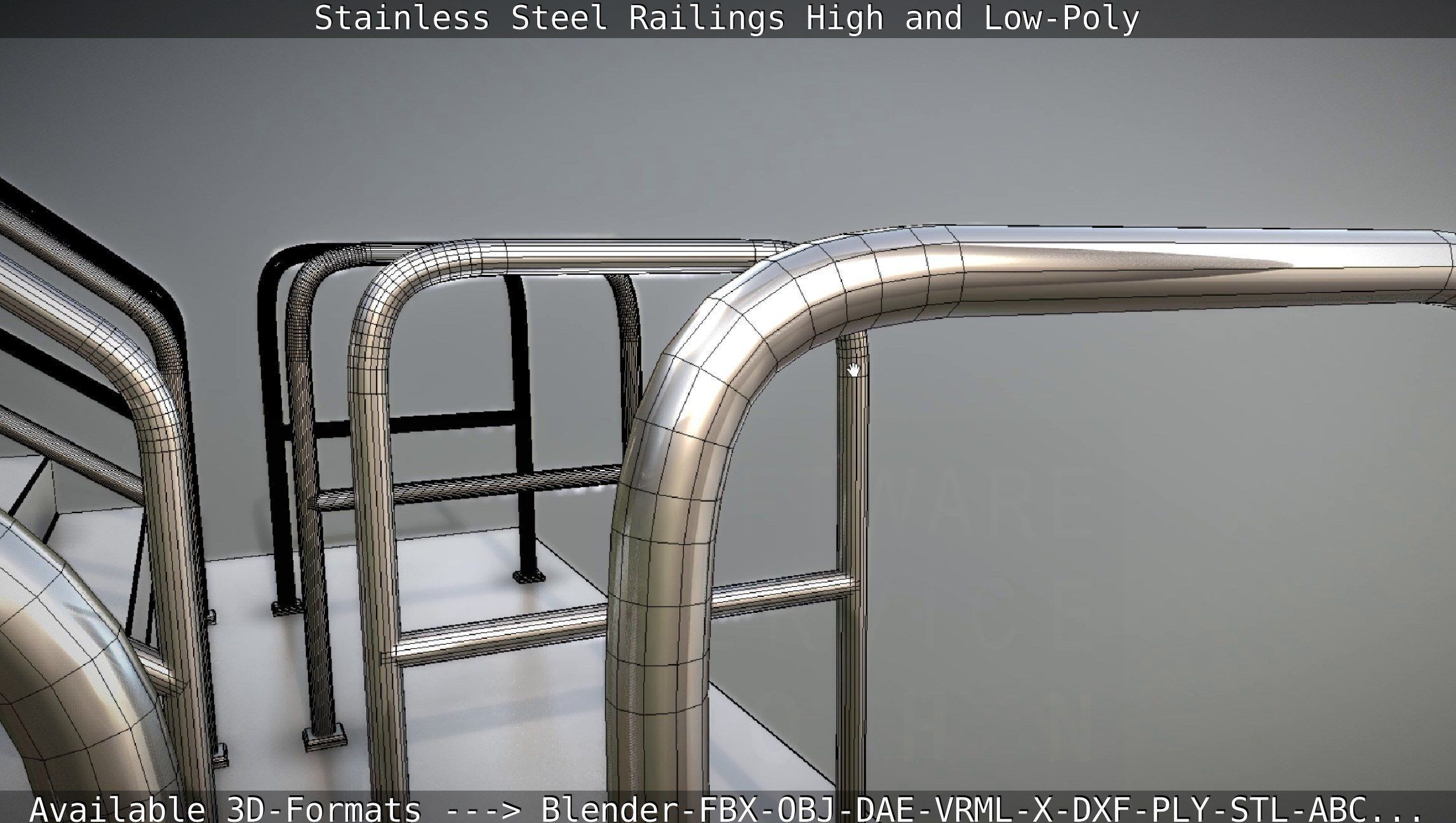 Stainless Steel Railings High and Low-Poly 3D model_66