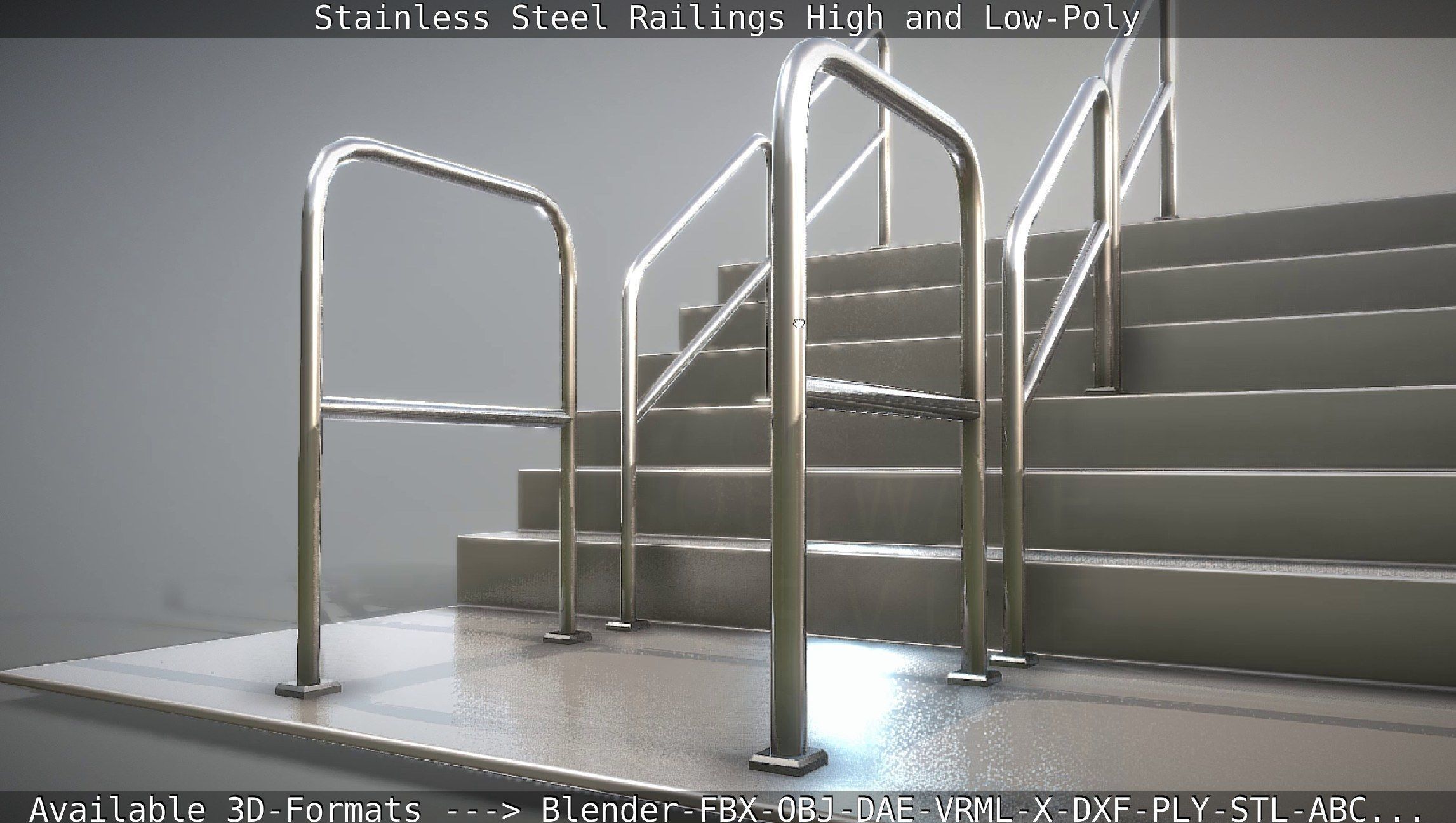 Stainless Steel Railings High and Low-Poly 3D model_28