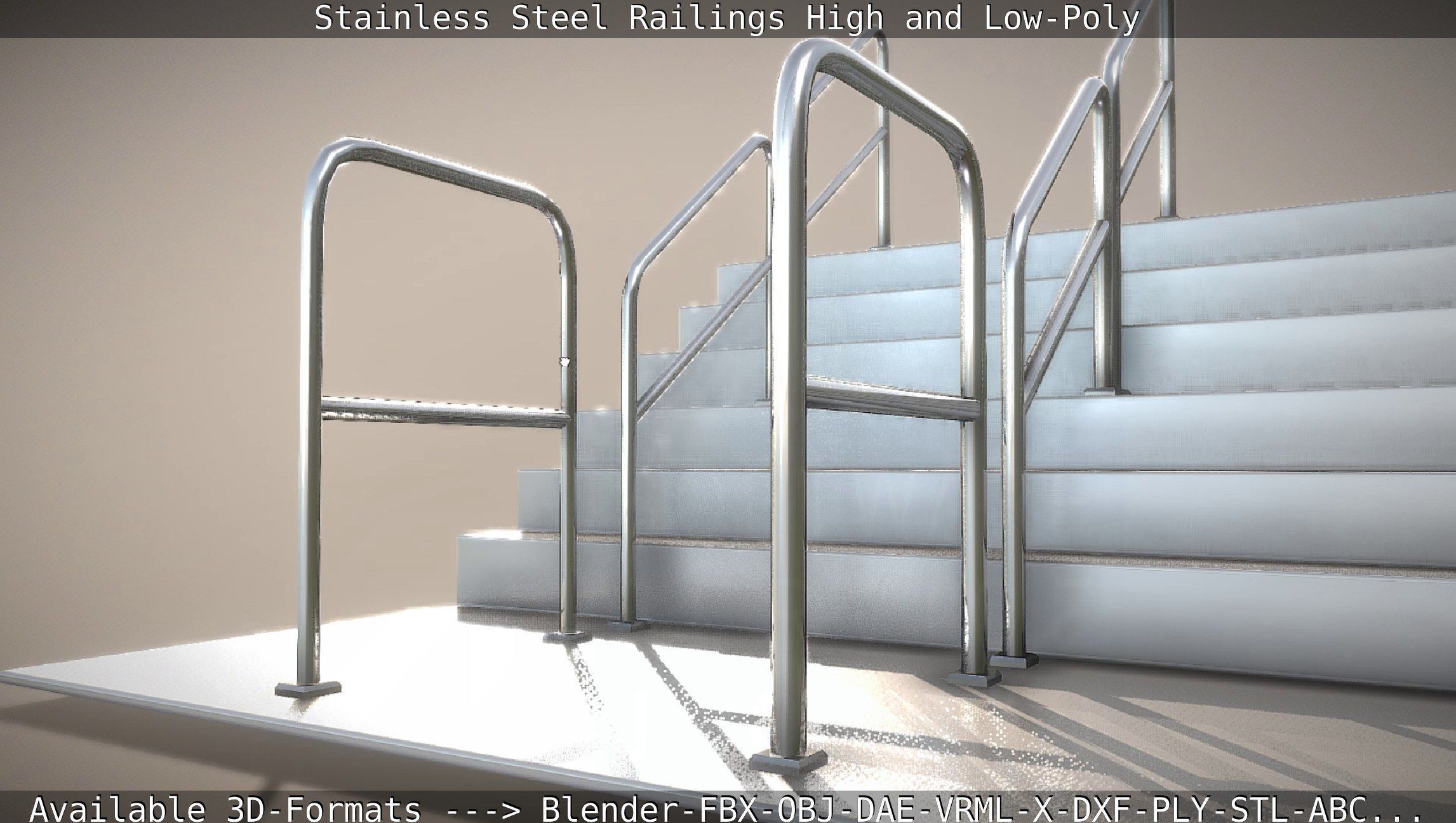 Stainless Steel Railings High and Low-Poly 3D model_29
