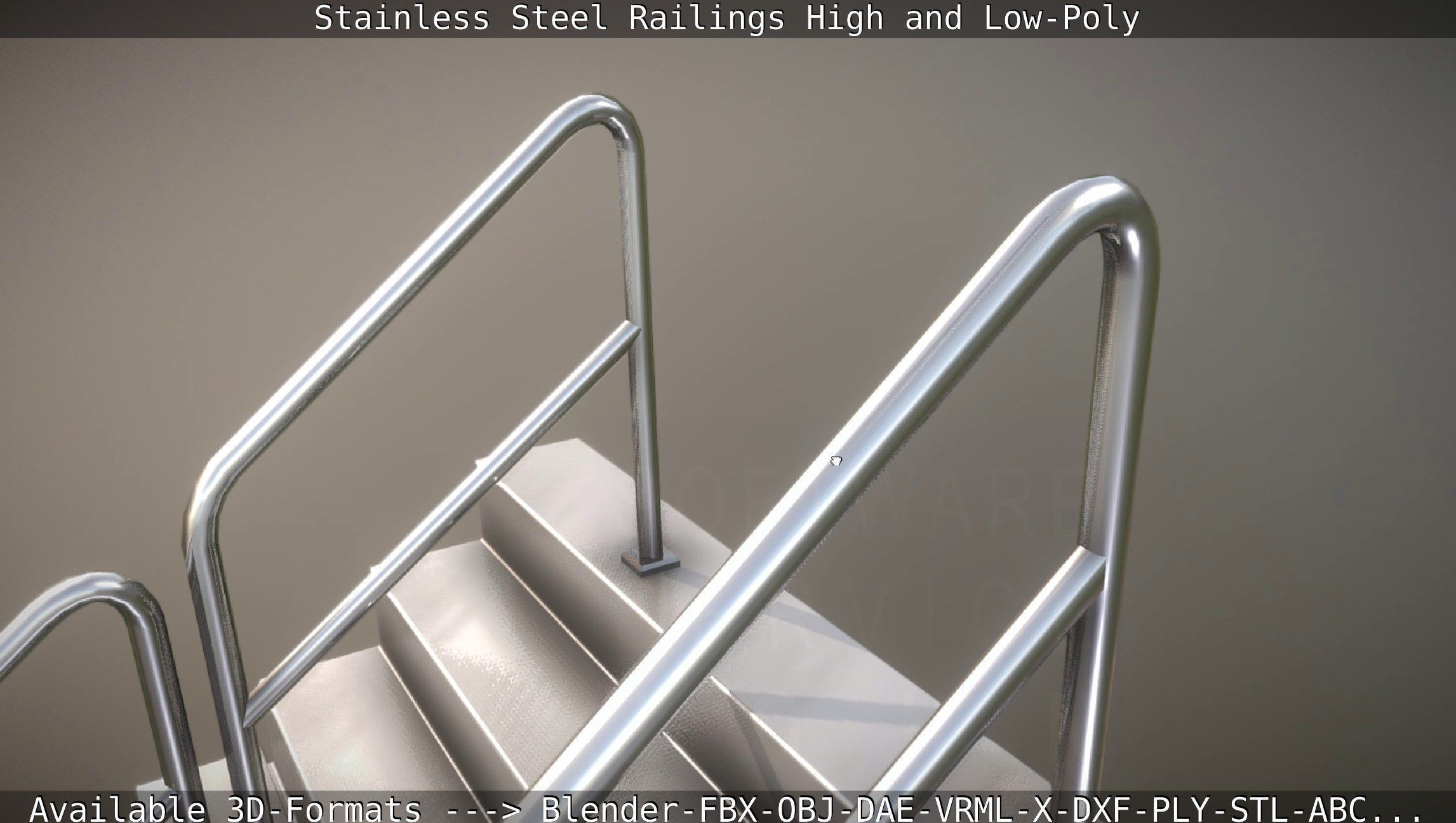 Stainless Steel Railings High and Low-Poly 3D model_19