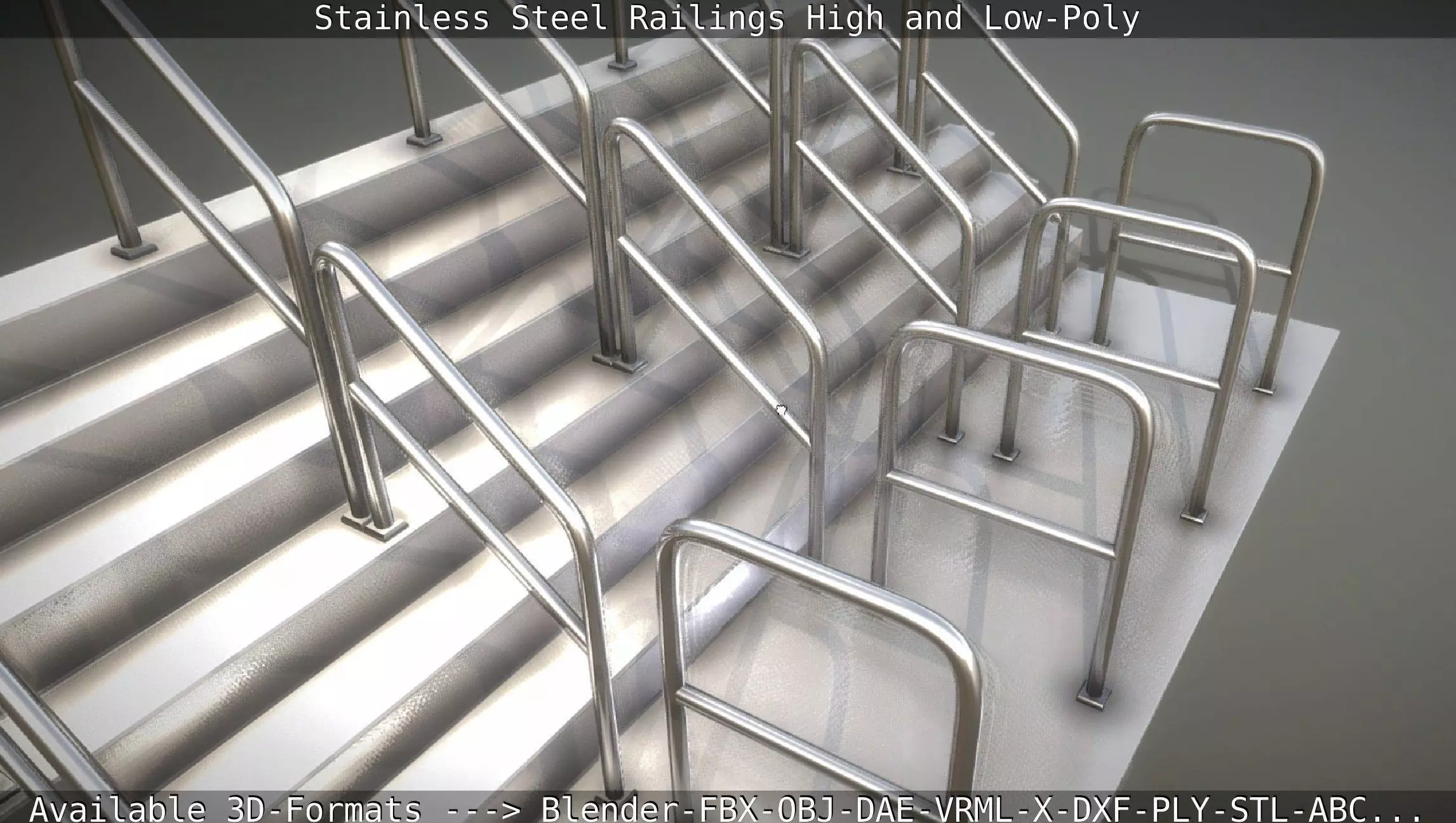 Stainless Steel Railings High and Low-Poly 3D model_0