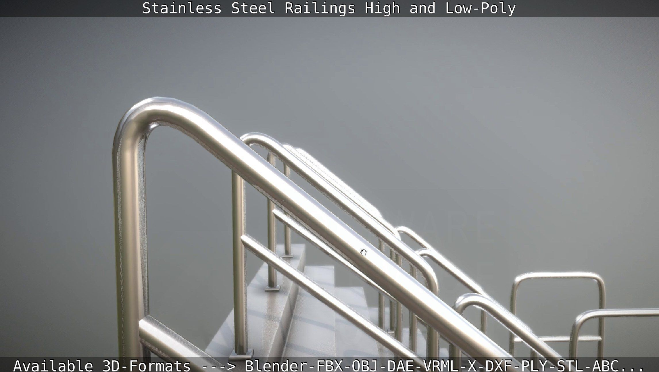 Stainless Steel Railings High and Low-Poly 3D model_22