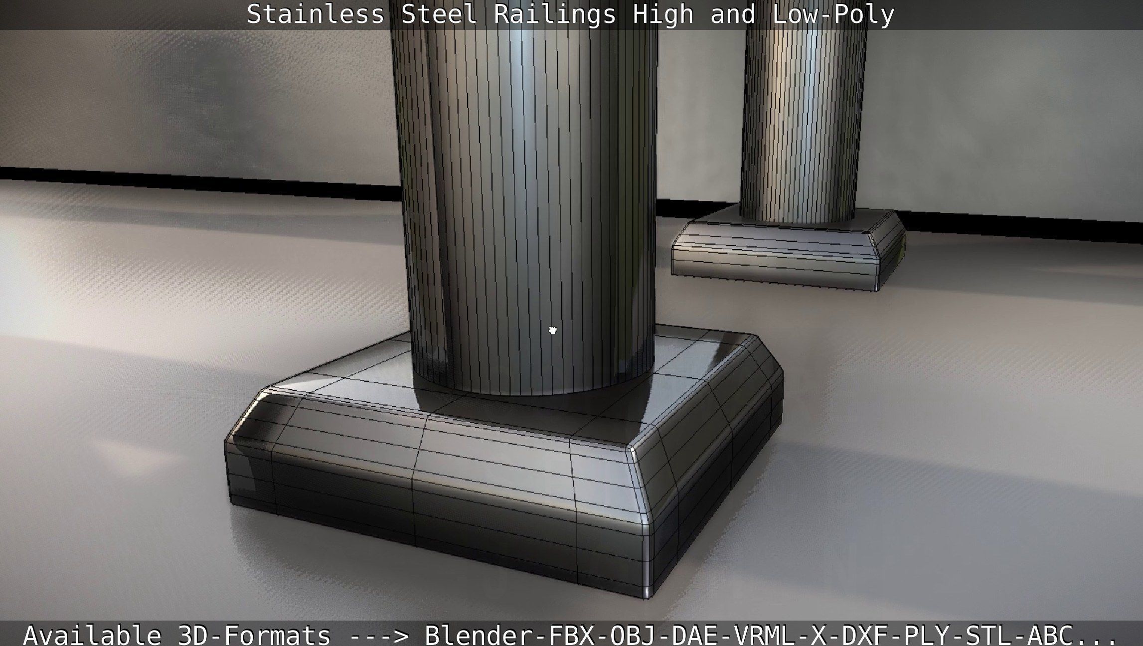 Stainless Steel Railings High and Low-Poly 3D model_51