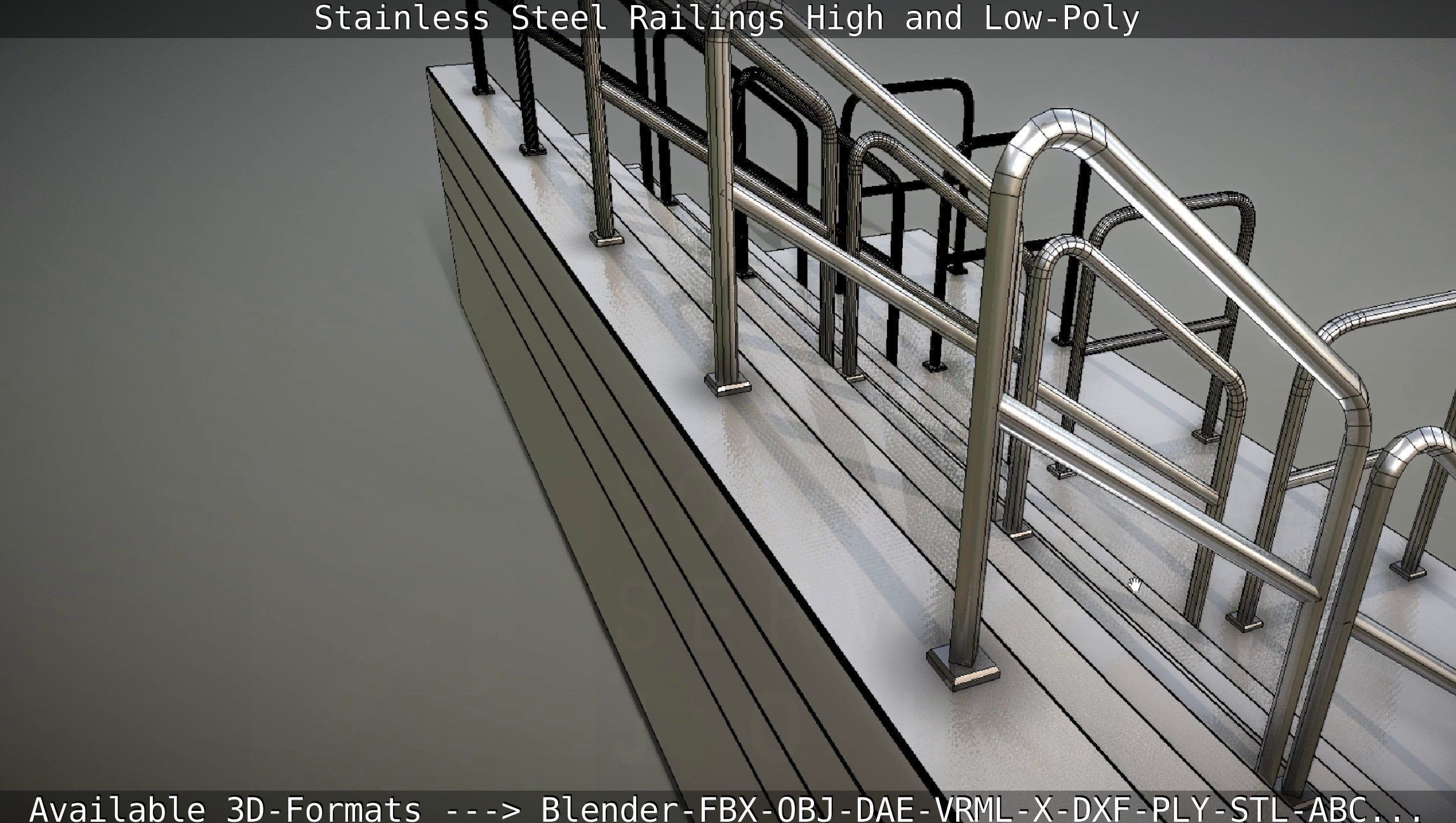 Stainless Steel Railings High and Low-Poly 3D model_78