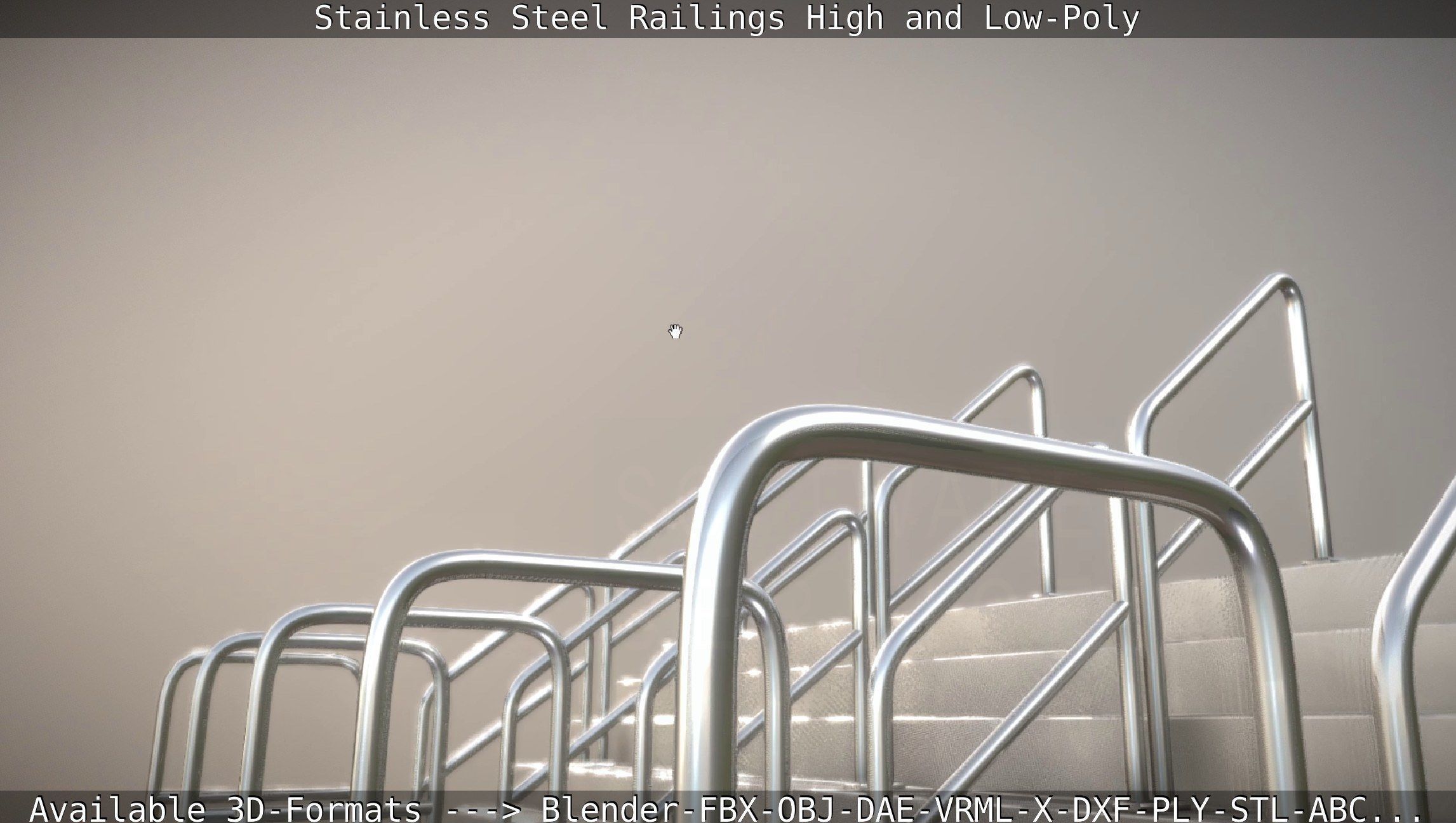 Stainless Steel Railings High and Low-Poly 3D model_35