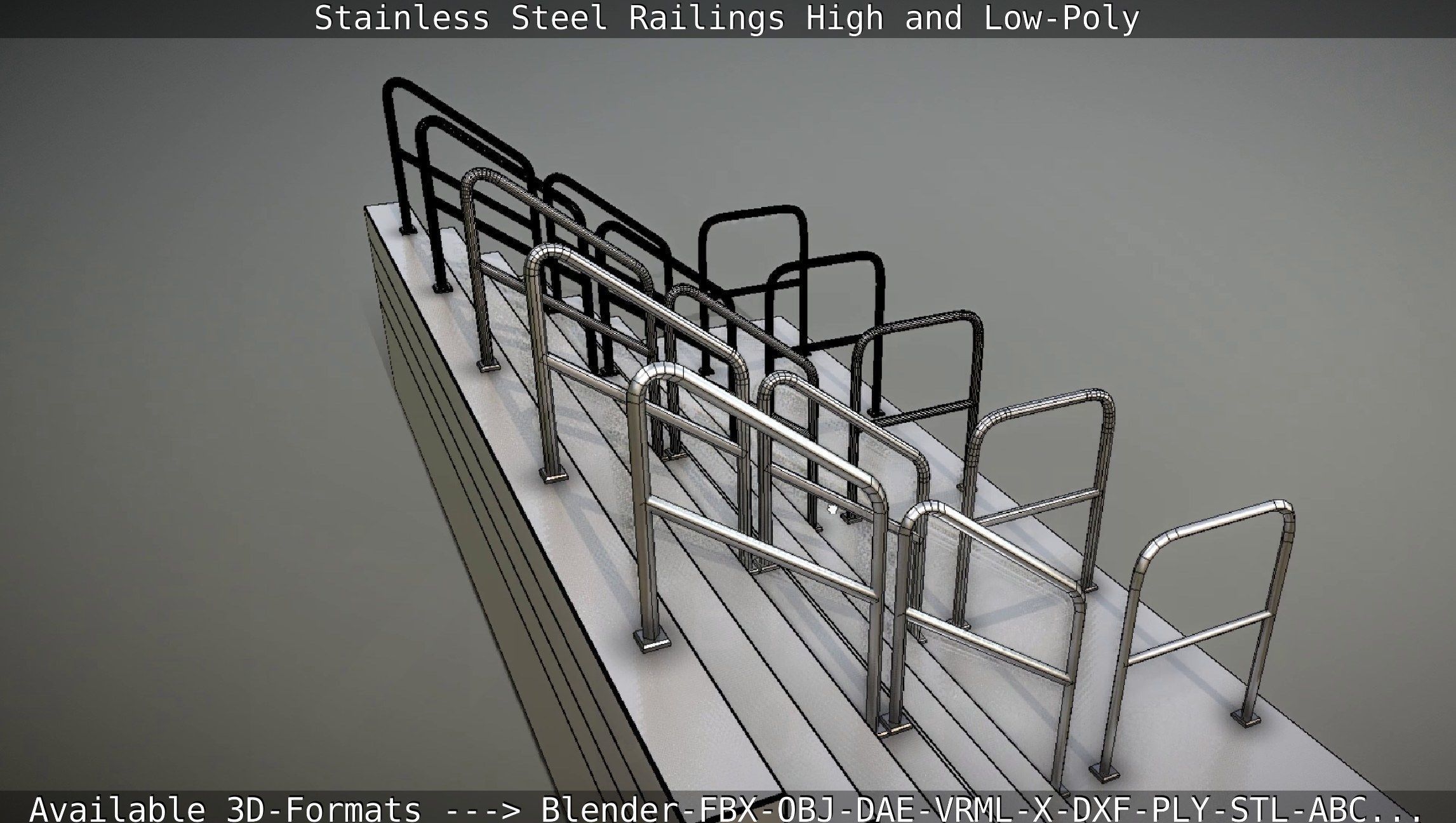 Stainless Steel Railings High and Low-Poly 3D model_79