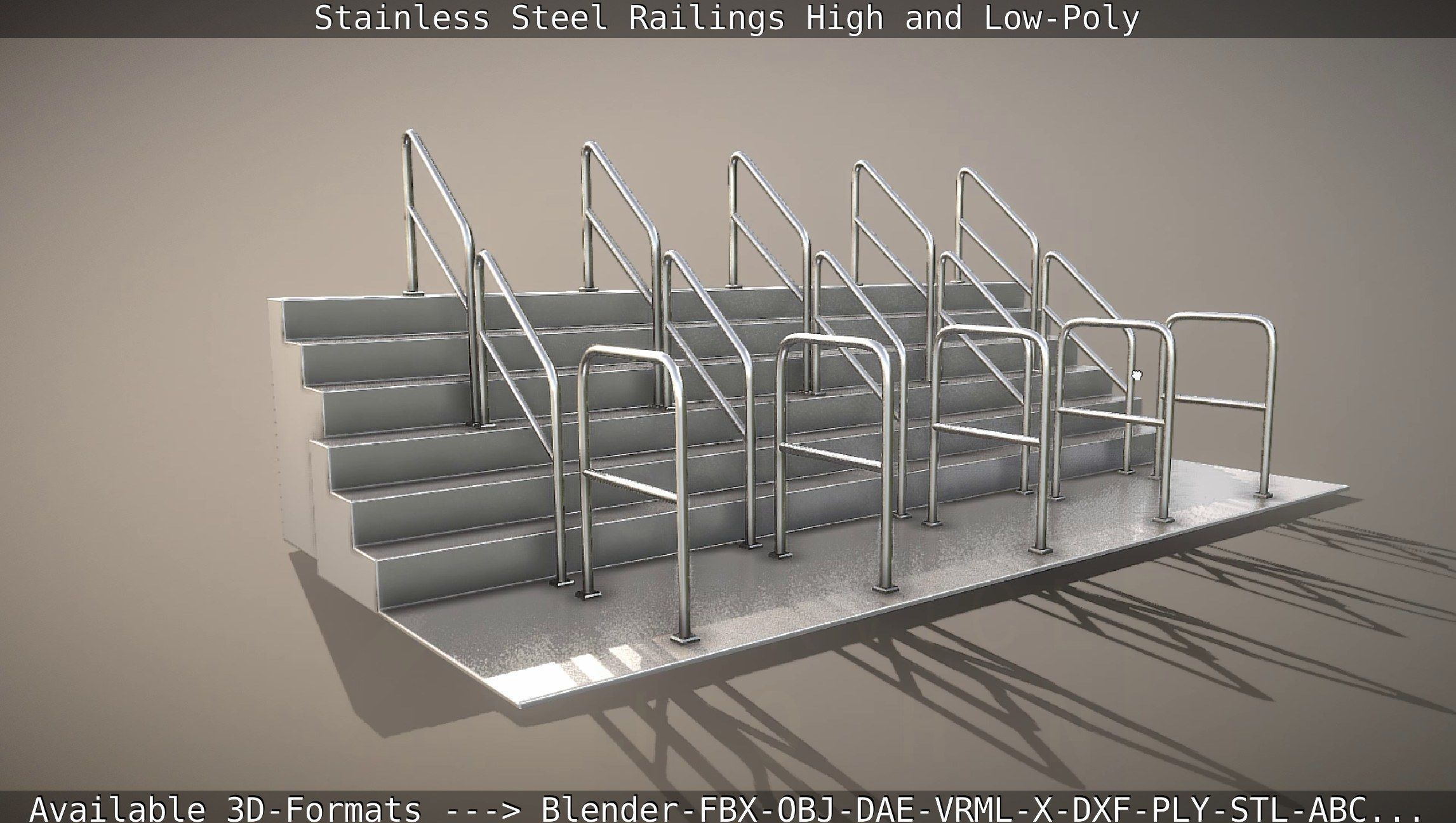 Stainless Steel Railings High and Low-Poly 3D model_98