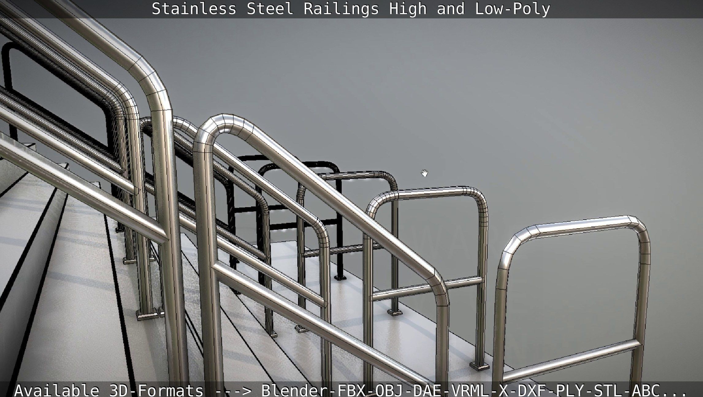 Stainless Steel Railings High and Low-Poly 3D model_67