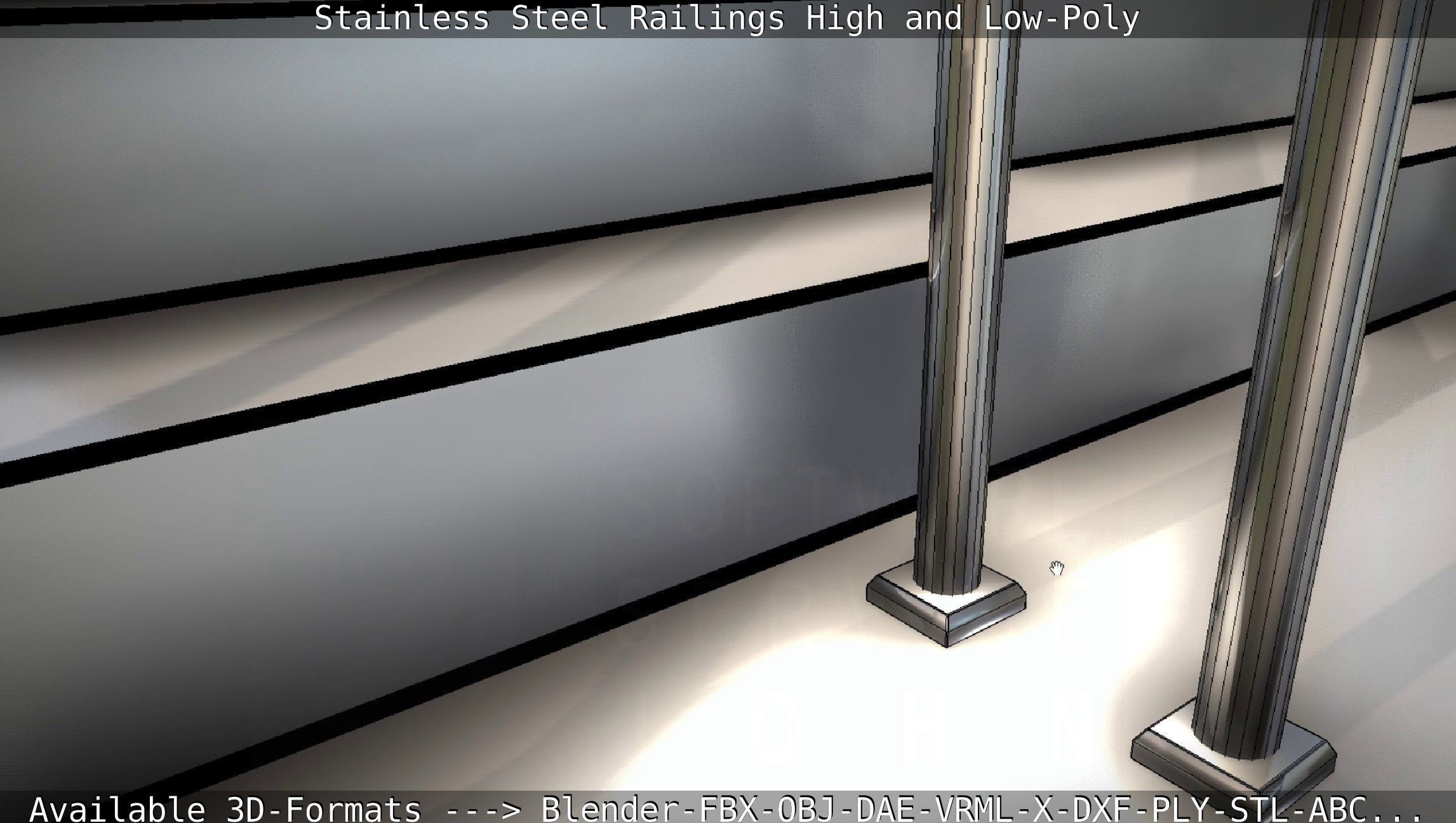 Stainless Steel Railings High and Low-Poly 3D model_56