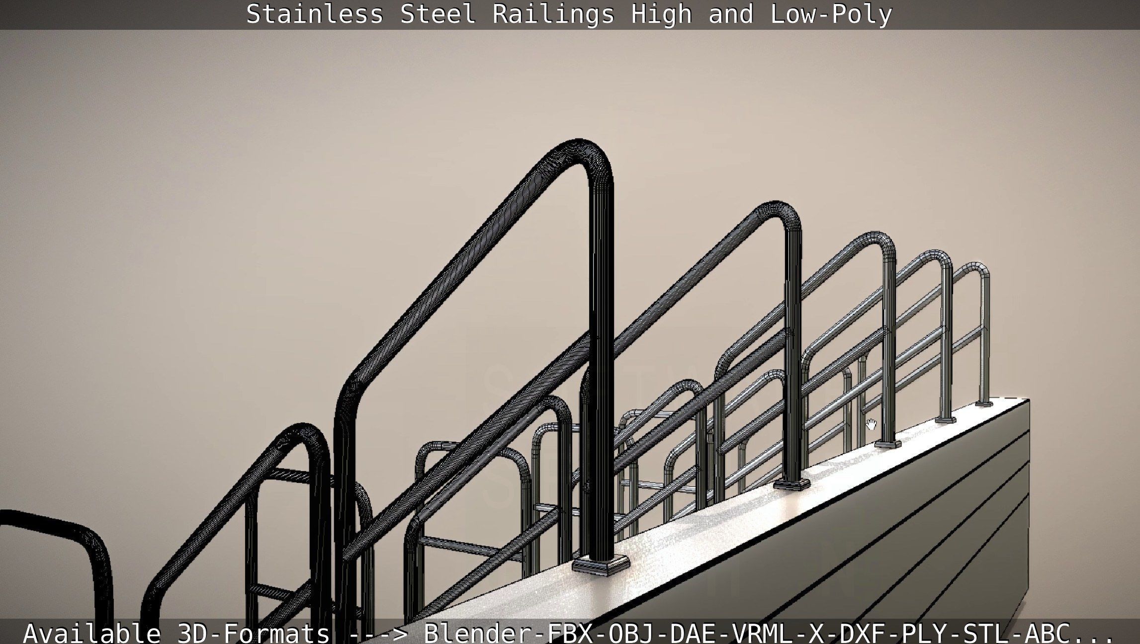 Stainless Steel Railings High and Low-Poly 3D model_82