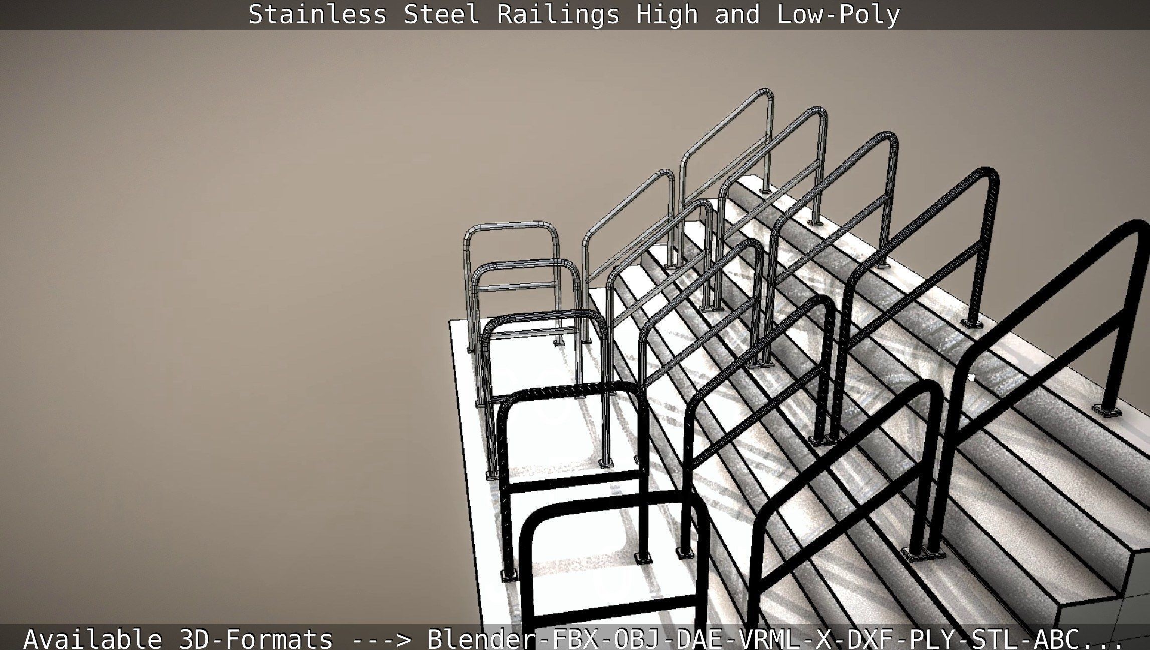 Stainless Steel Railings High and Low-Poly 3D model_84