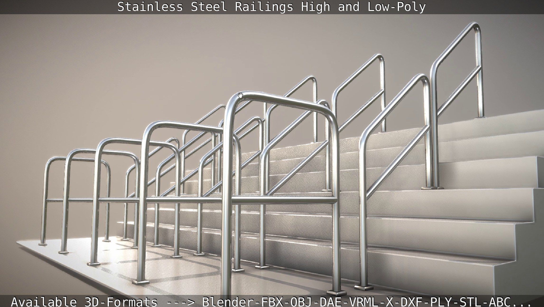 Stainless Steel Railings High and Low-Poly 3D model_34