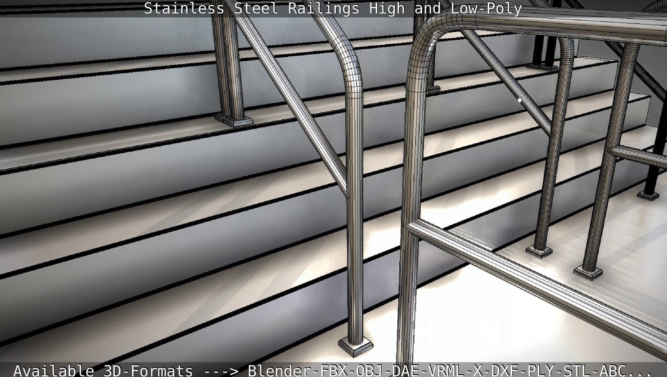 Stainless Steel Railings High and Low-Poly 3D model_58