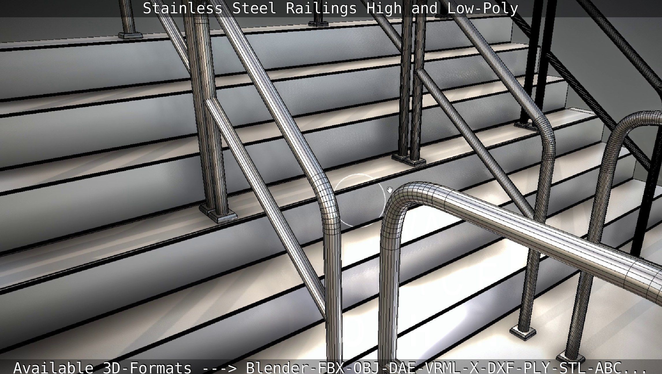 Stainless Steel Railings High and Low-Poly 3D model_59