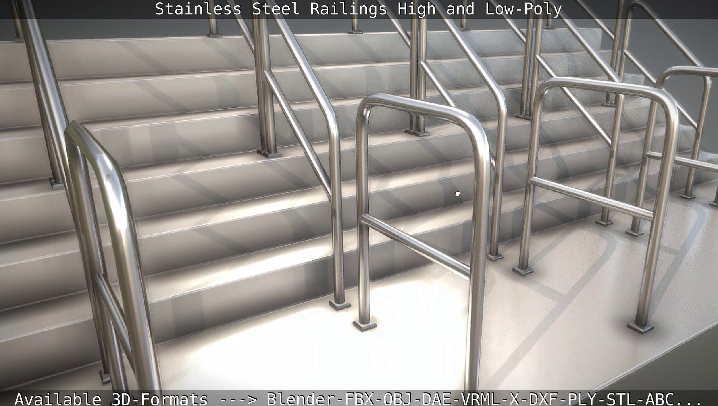 Stainless Steel Railings High and Low-Poly 3D model_25