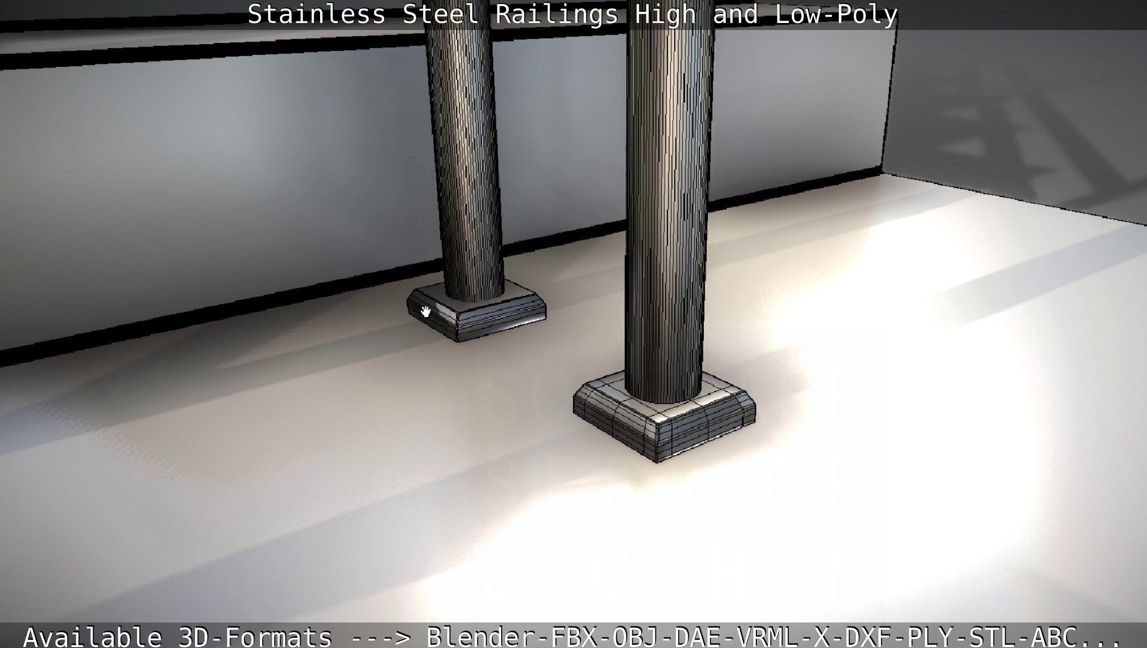 Stainless Steel Railings High and Low-Poly 3D model_54