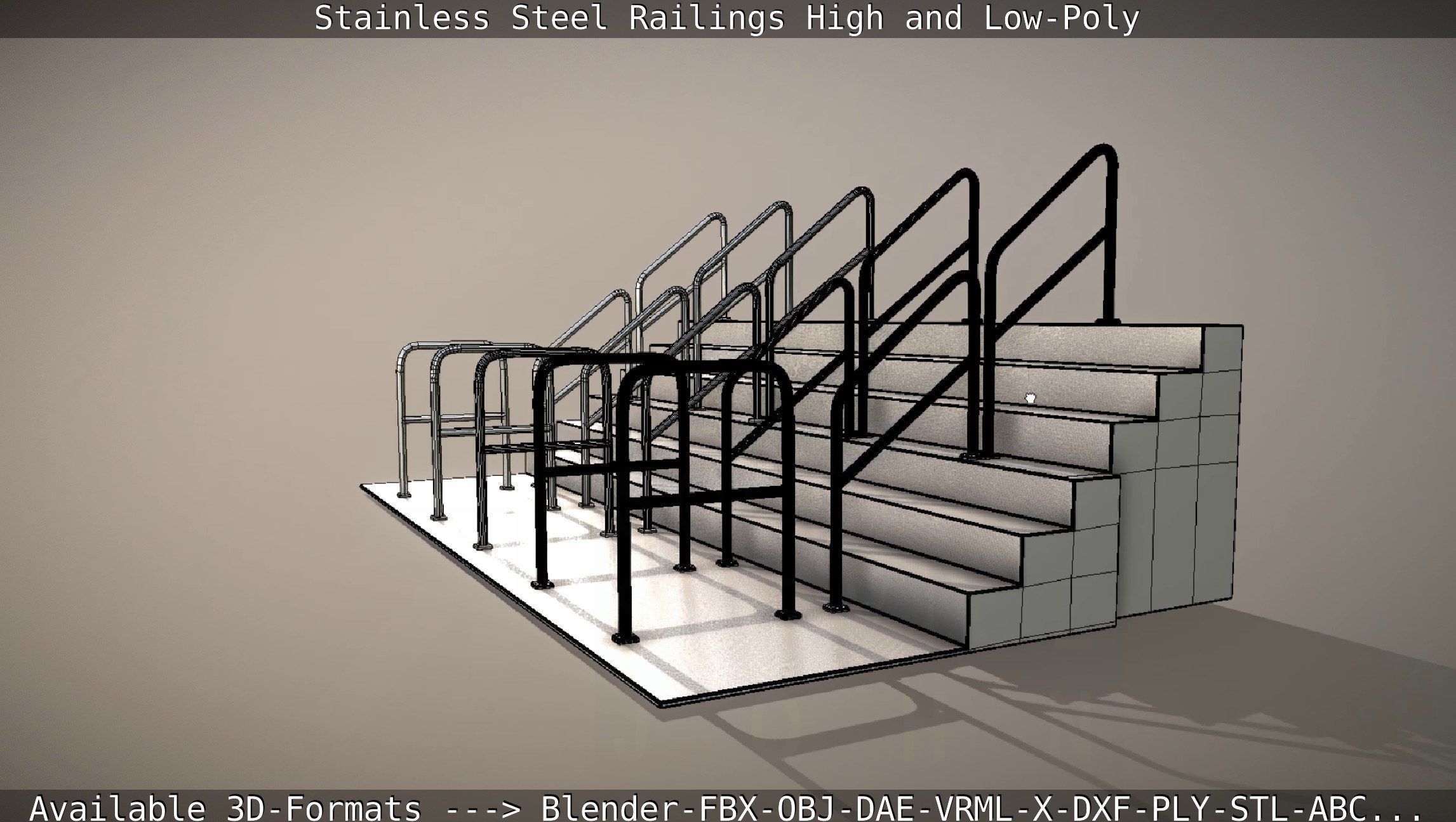 Stainless Steel Railings High and Low-Poly 3D model_86