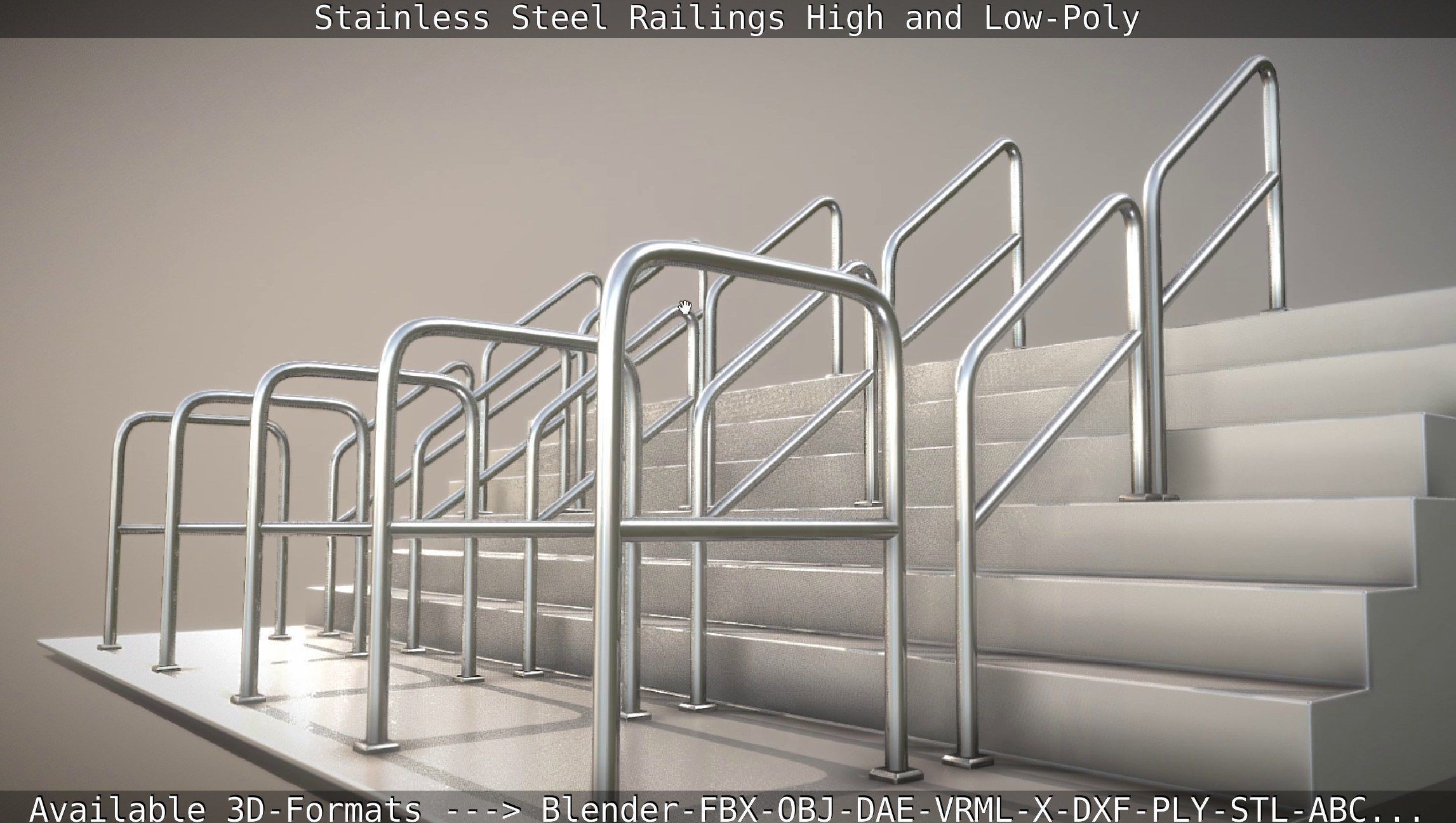 Stainless Steel Railings High and Low-Poly 3D model_33