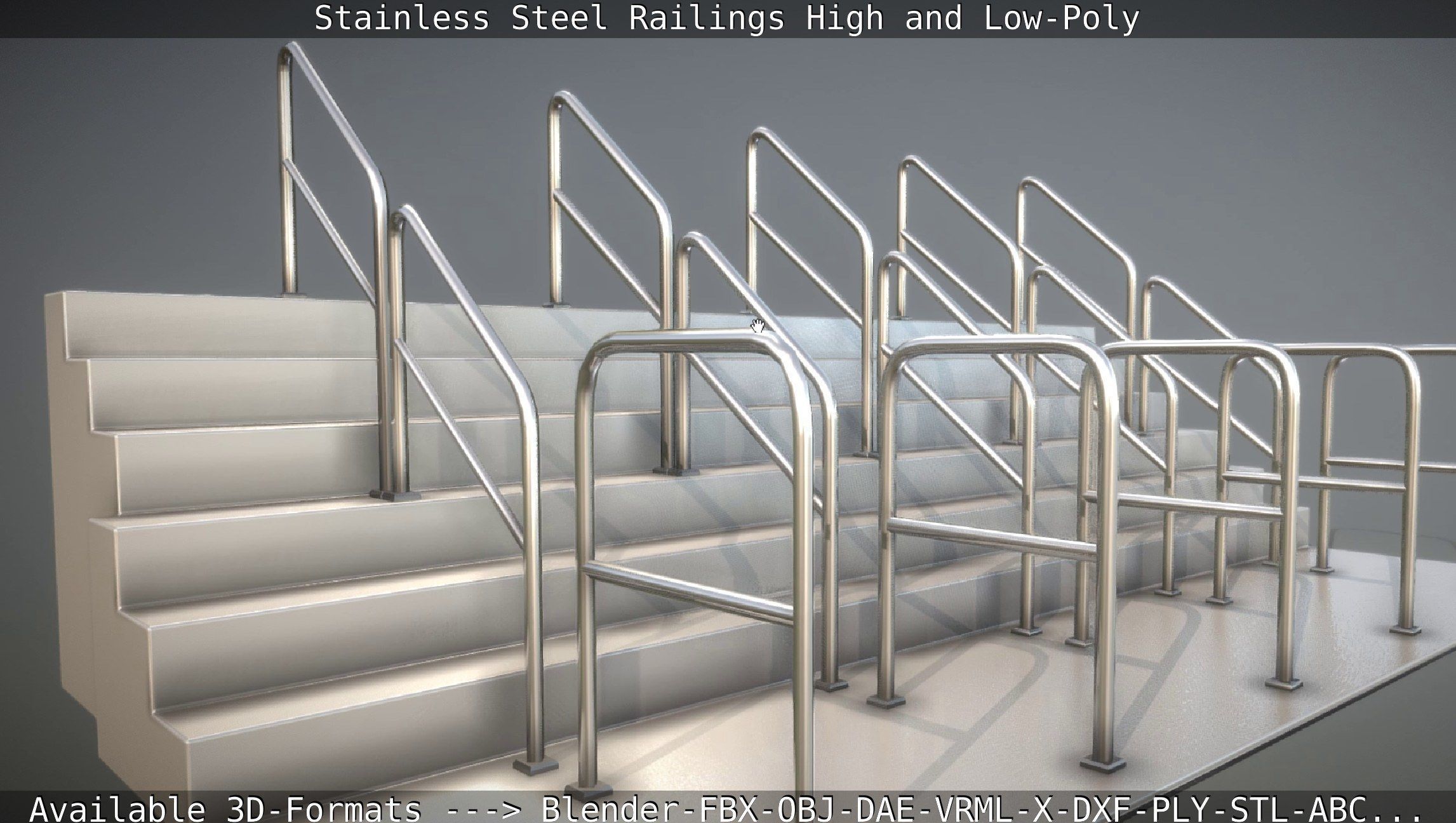Stainless Steel Railings High and Low-Poly 3D model_11