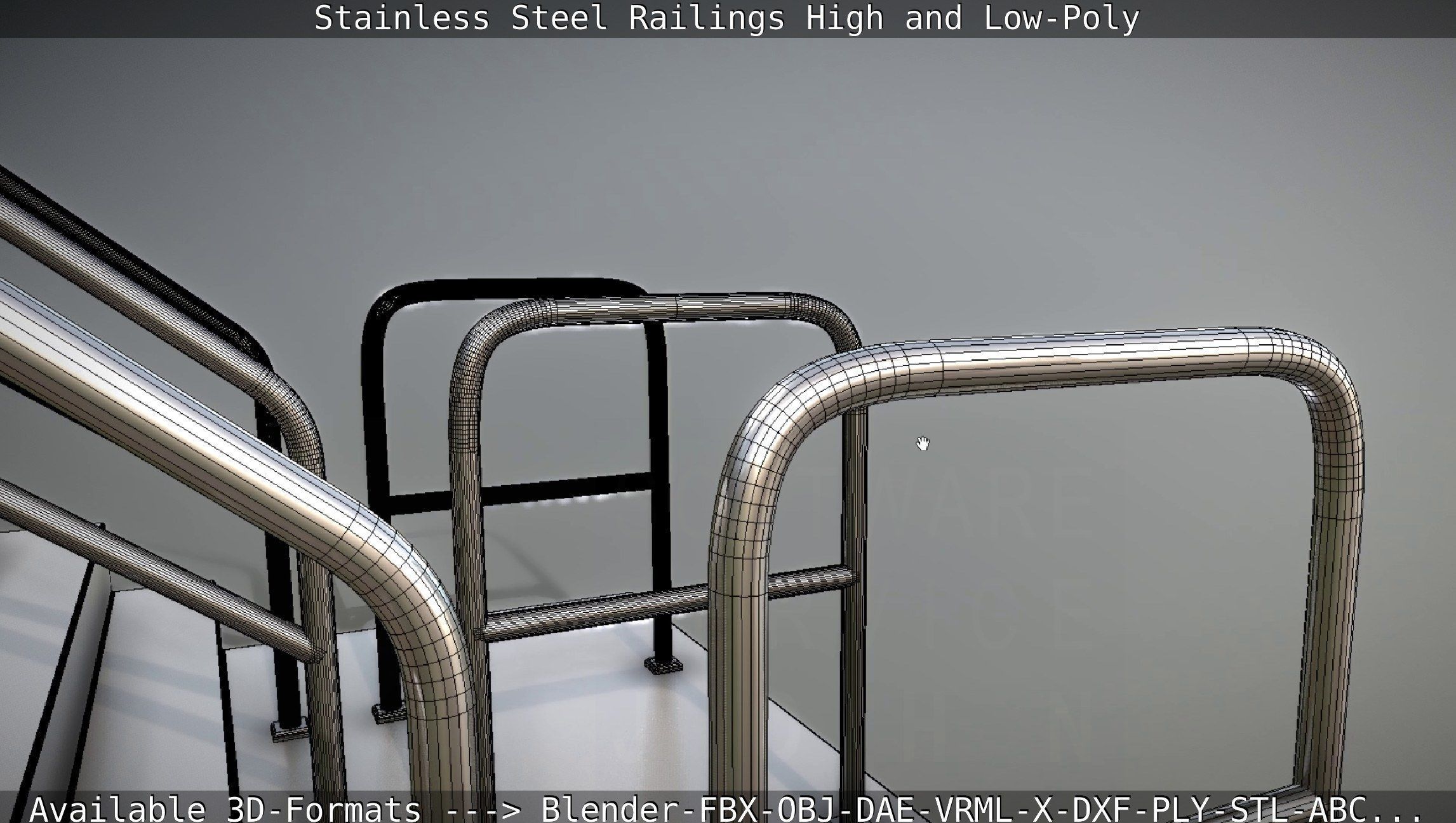 Stainless Steel Railings High and Low-Poly 3D model_63
