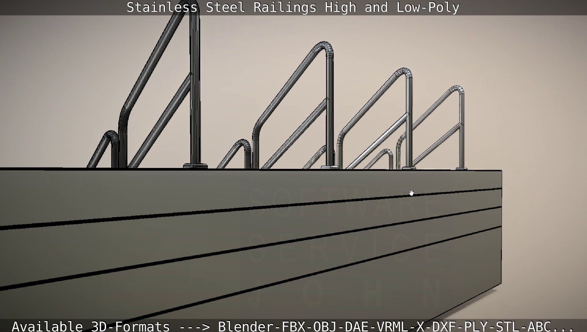 Stainless Steel Railings High and Low-Poly 3D model_80