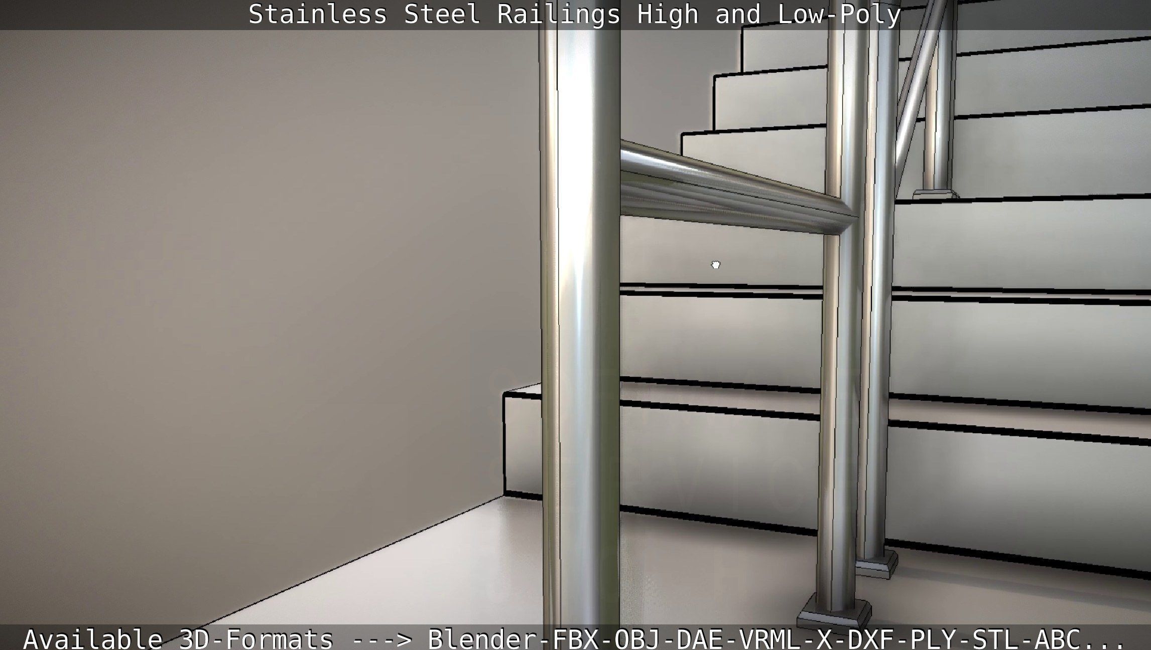 Stainless Steel Railings High and Low-Poly 3D model_75