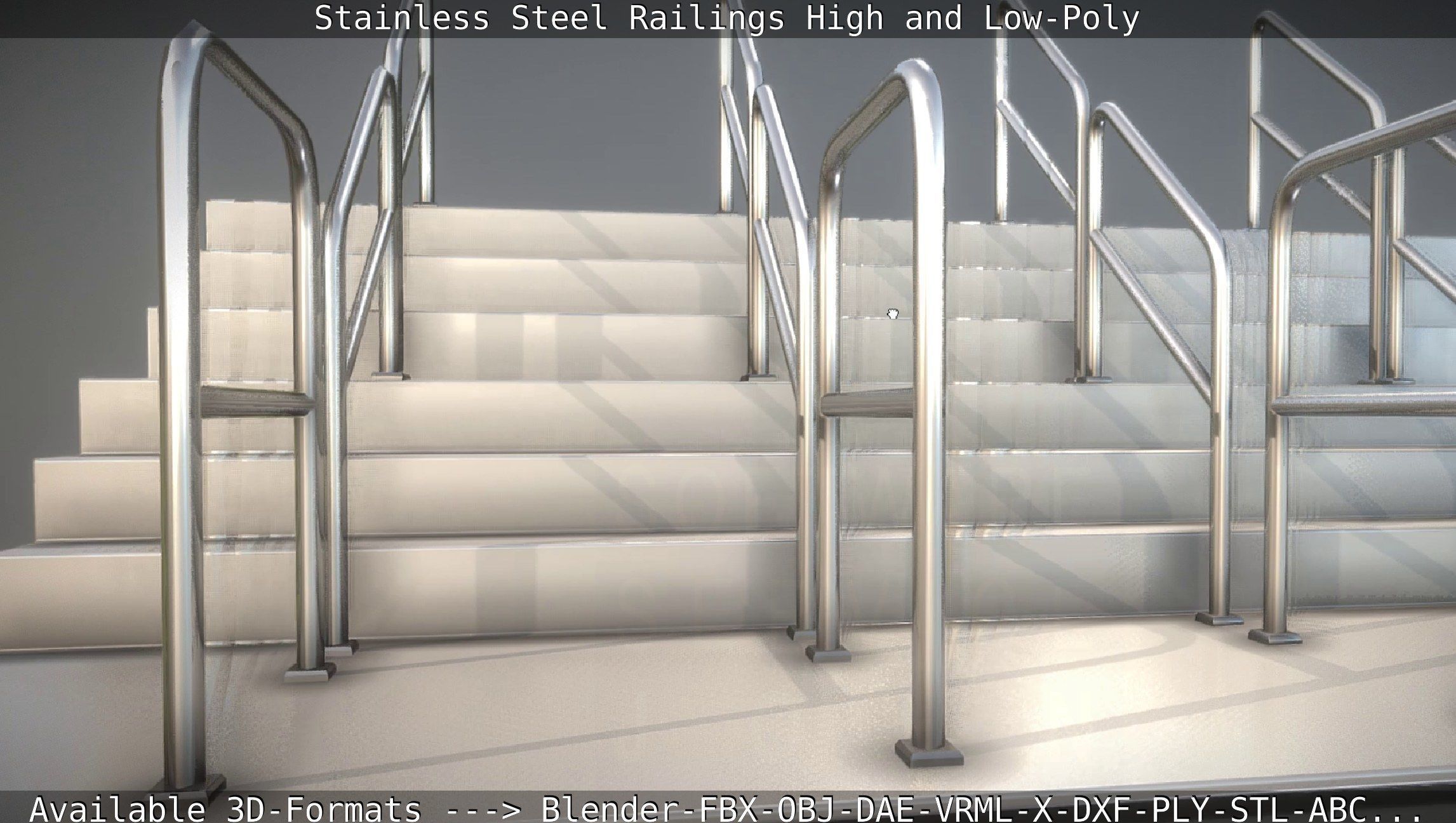 Stainless Steel Railings High and Low-Poly 3D model_26