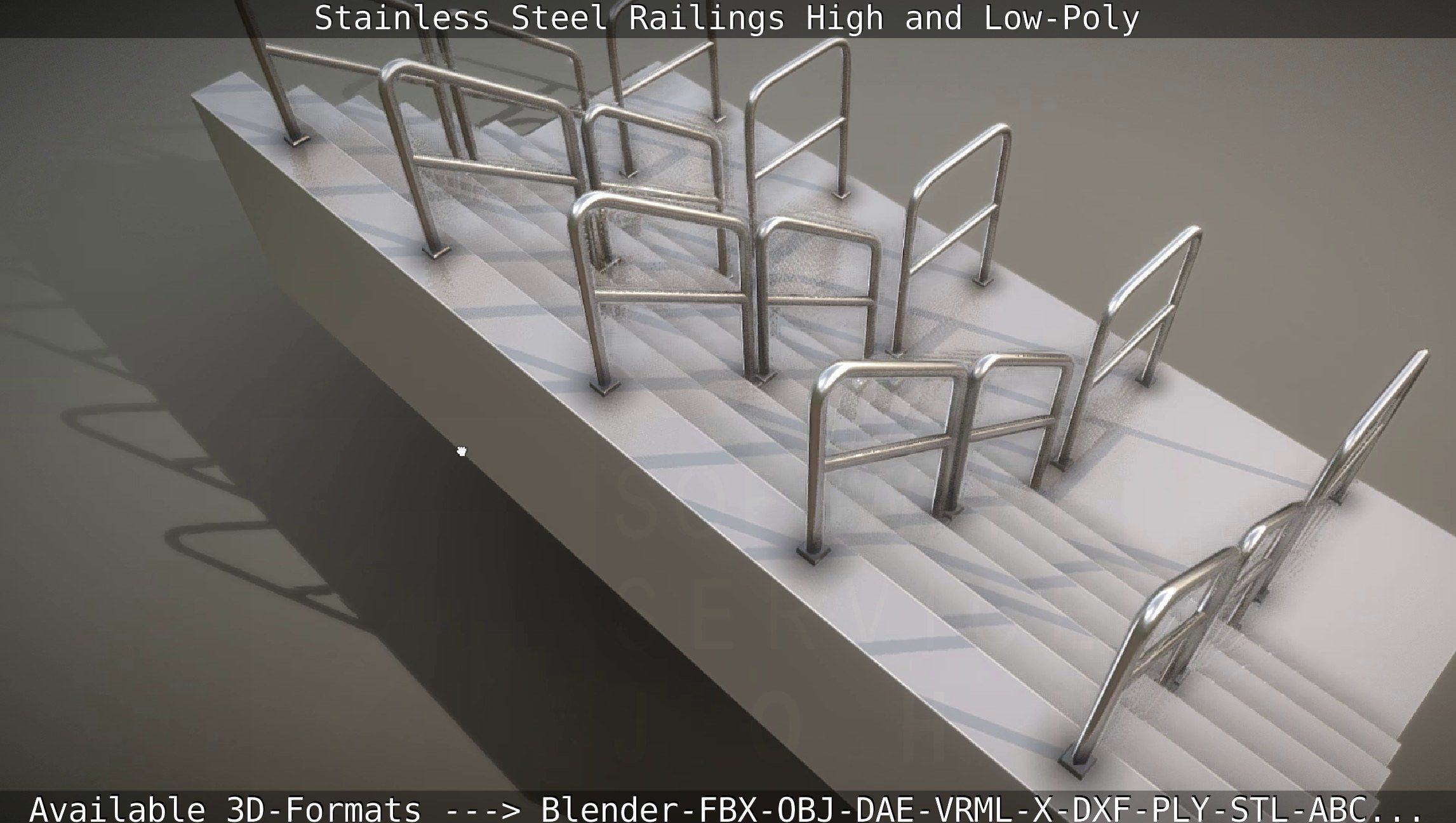 Stainless Steel Railings High and Low-Poly 3D model_7