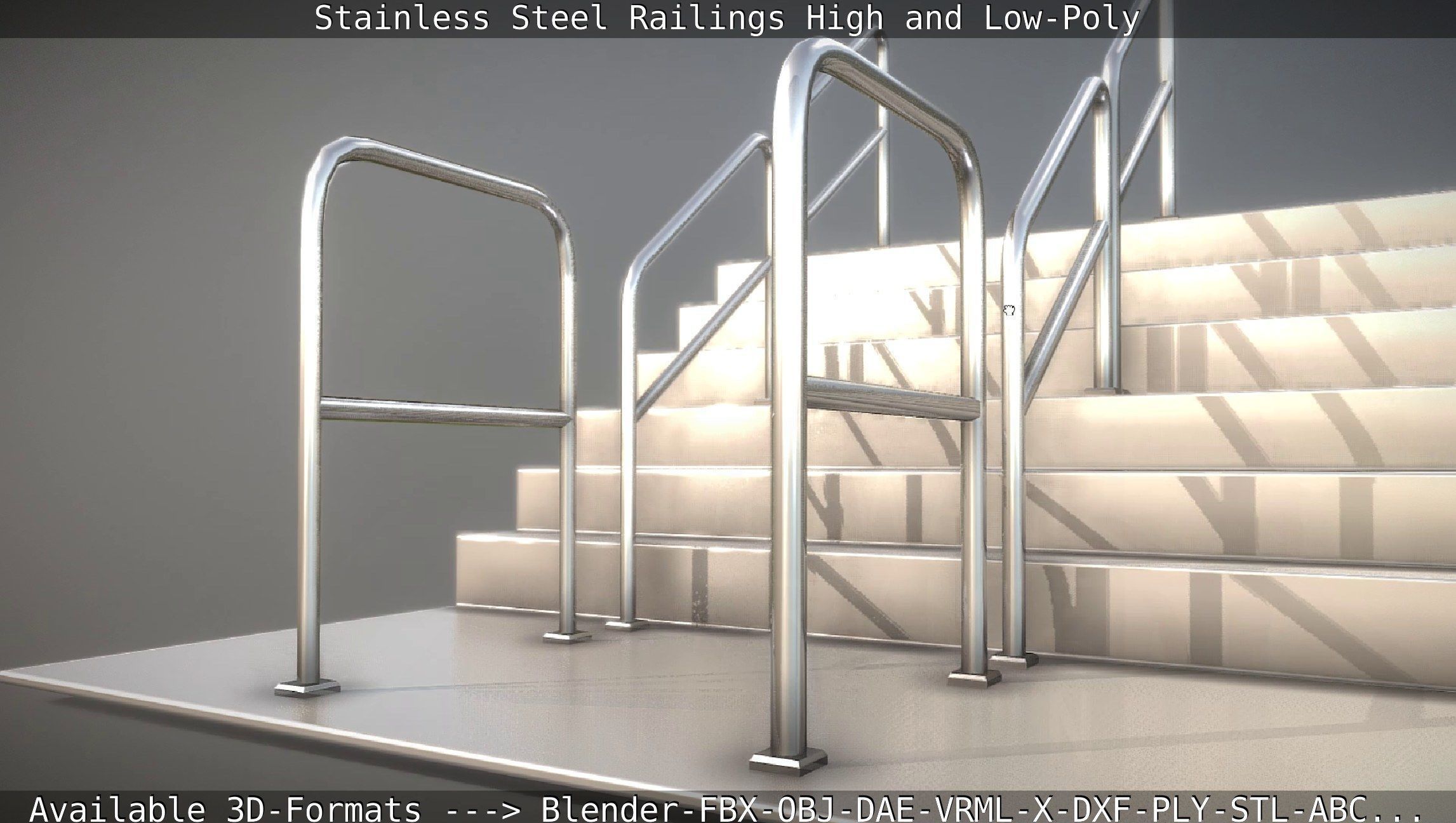 Stainless Steel Railings High and Low-Poly 3D model_27