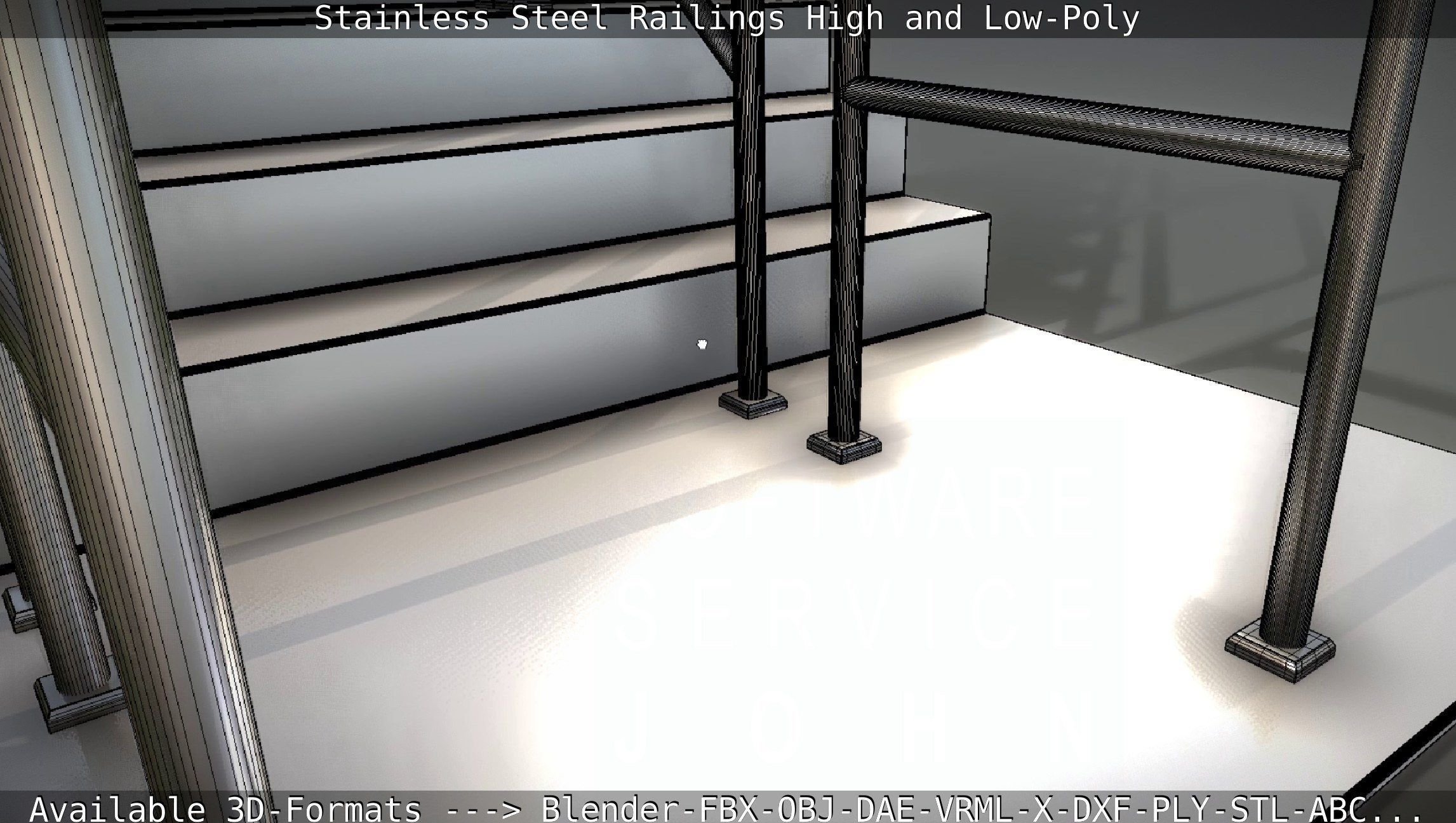 Stainless Steel Railings High and Low-Poly 3D model_55
