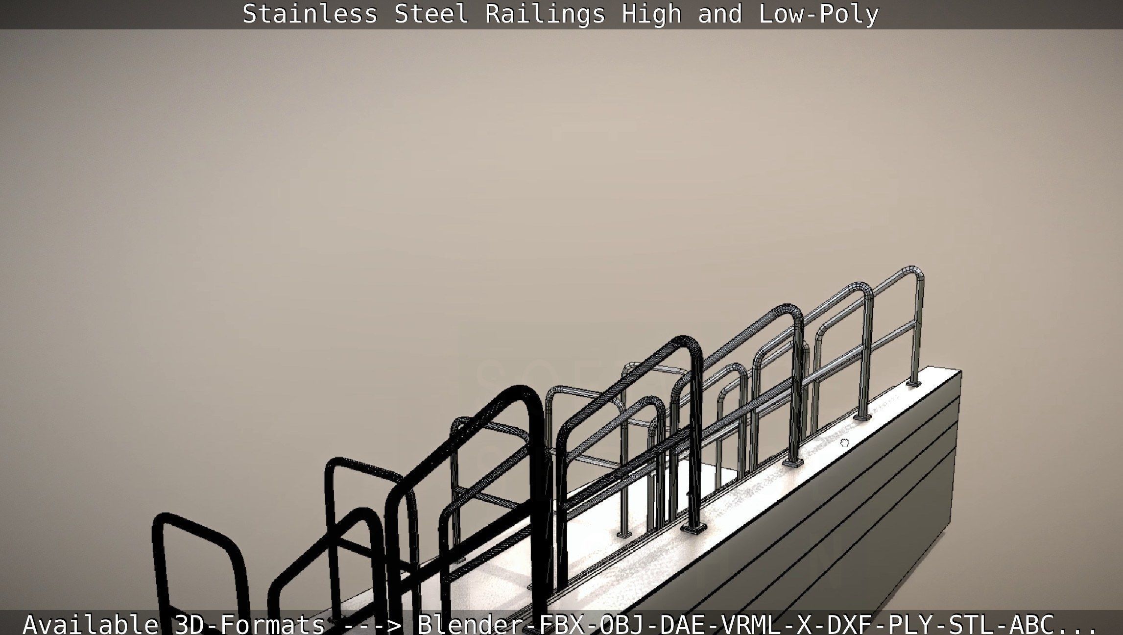 Stainless Steel Railings High and Low-Poly 3D model_83