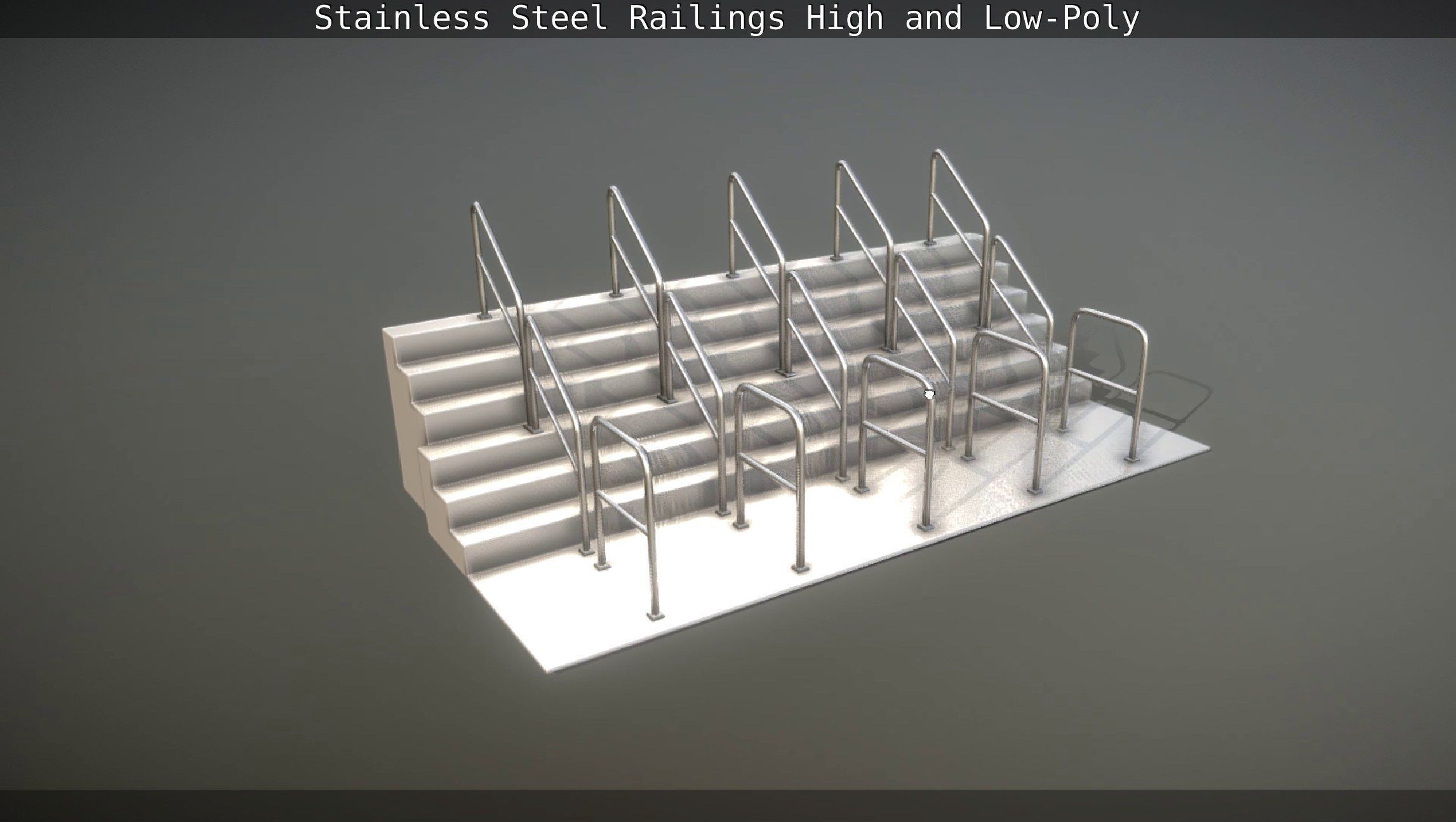 Stainless Steel Railings High and Low-Poly 3D model_4